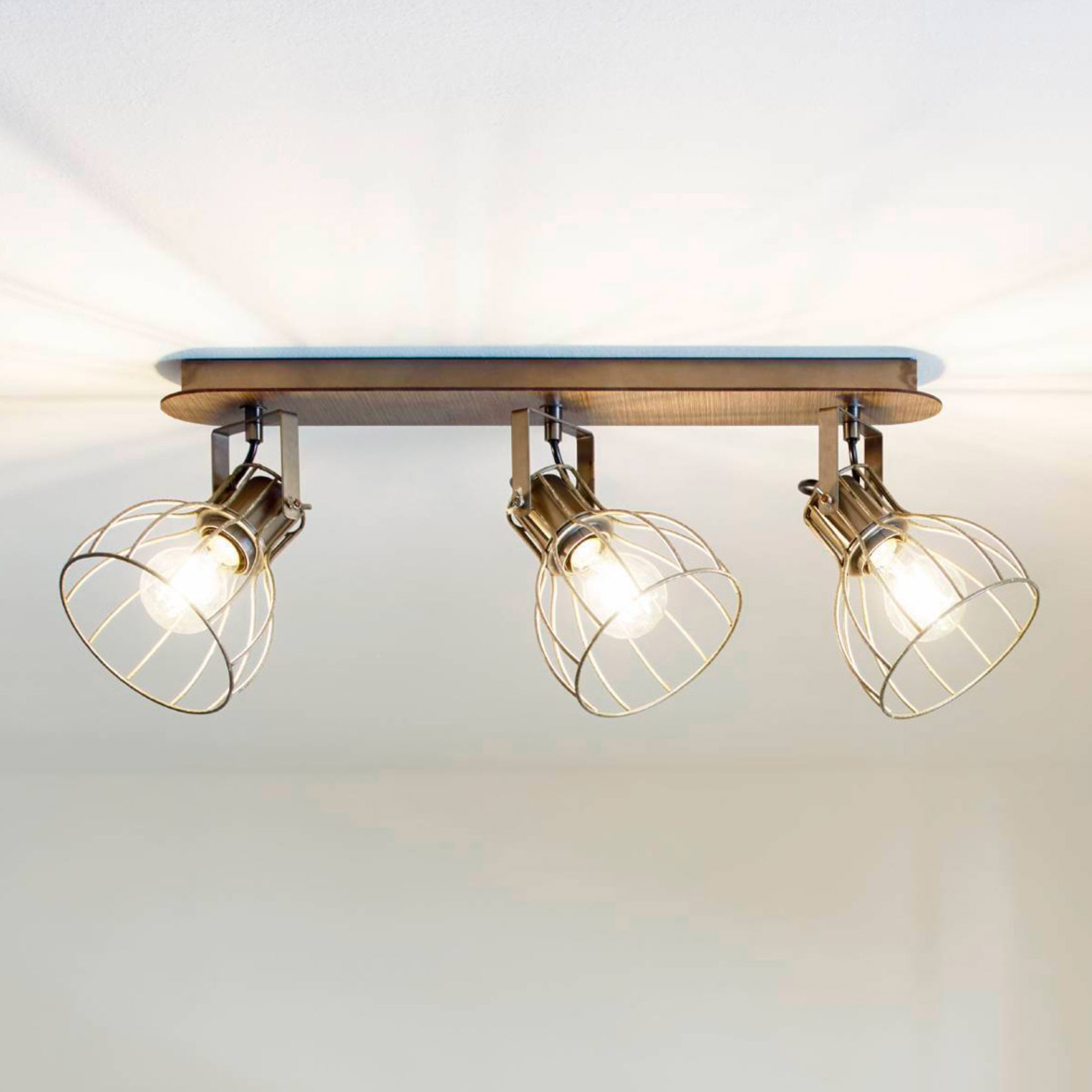 Plafondlamp Sambatello, 3-lamps, bruin/zilver