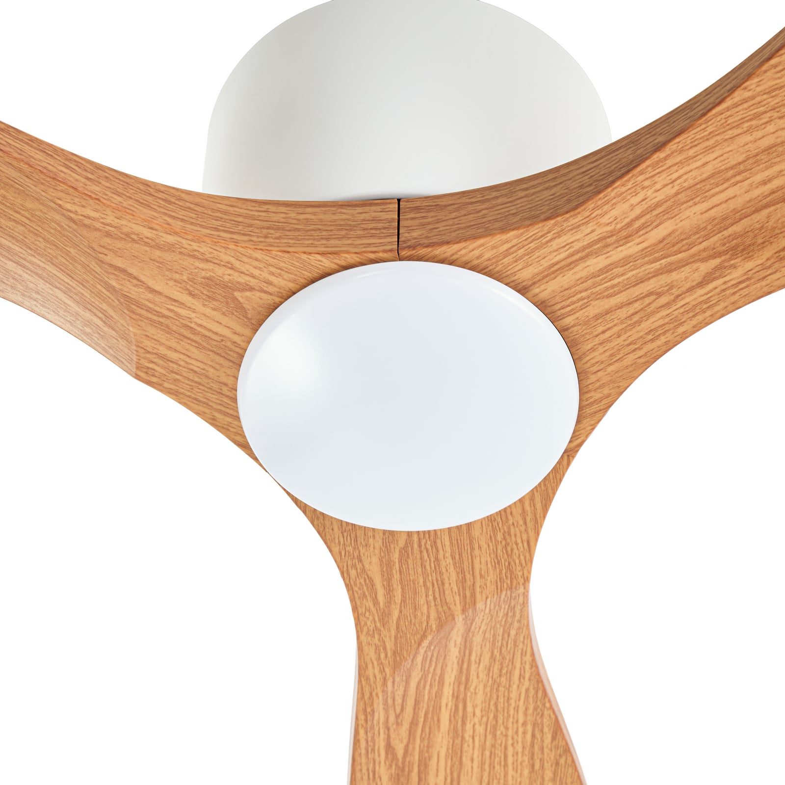 Moneno LED ceiling fan, white/wood - Lucande
