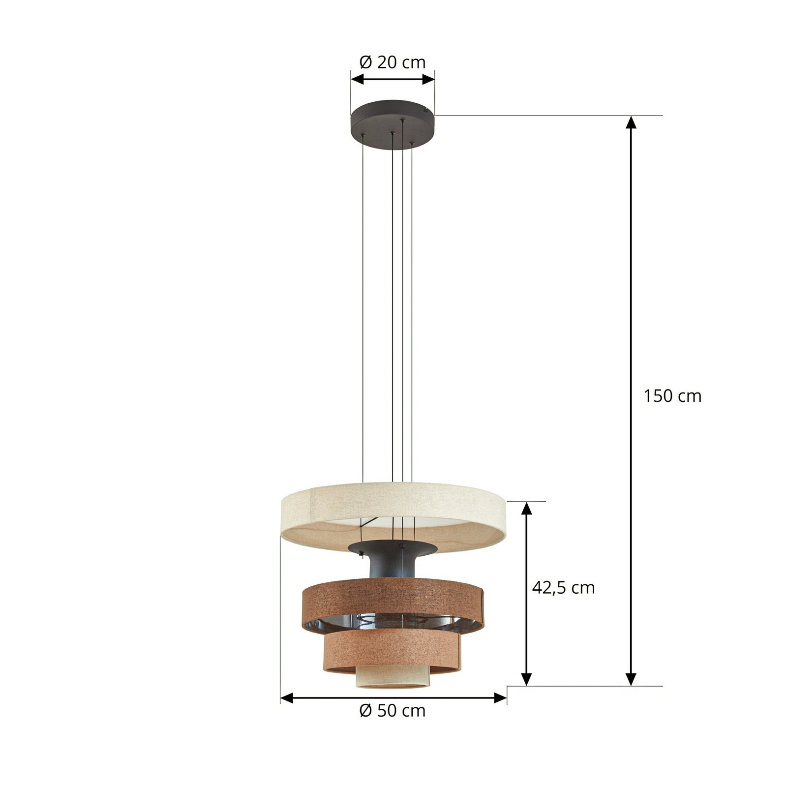 Lucande LED-riippvalgustid Peldano, Ø50 cm pruun/beež, astmeliselt reguleeritav