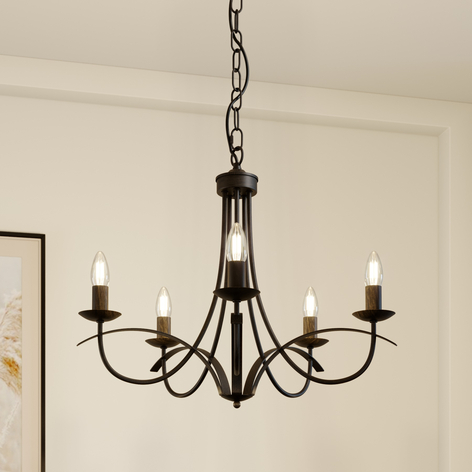 Lindby Amonja kroonluchter, 5-lamps, bruin