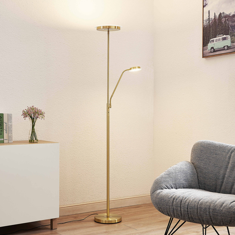 Lindby Sumani LED vloerlamp, rond, messing