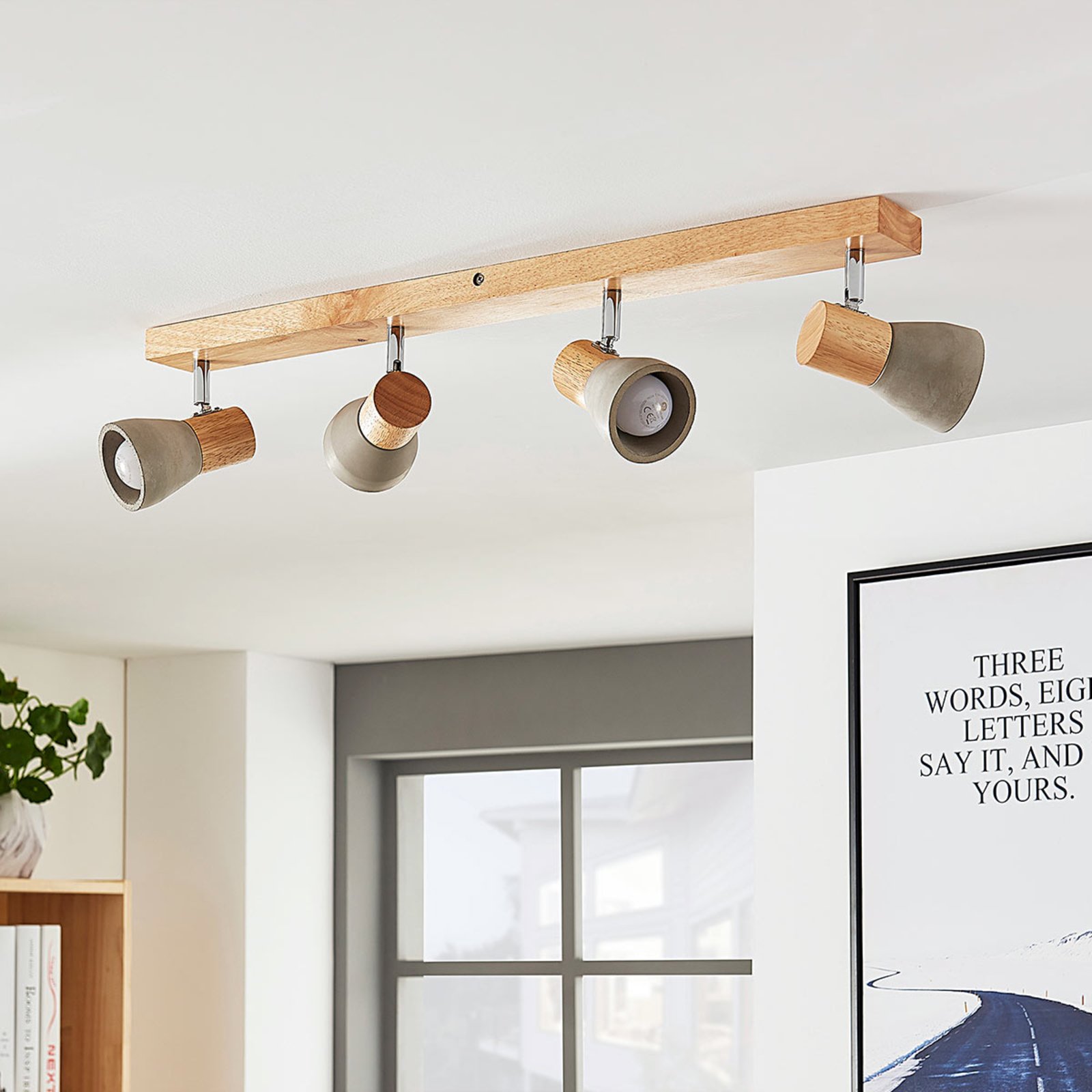Filiz 4 Ceiling Lamp Concrete/Wood - Lindby
