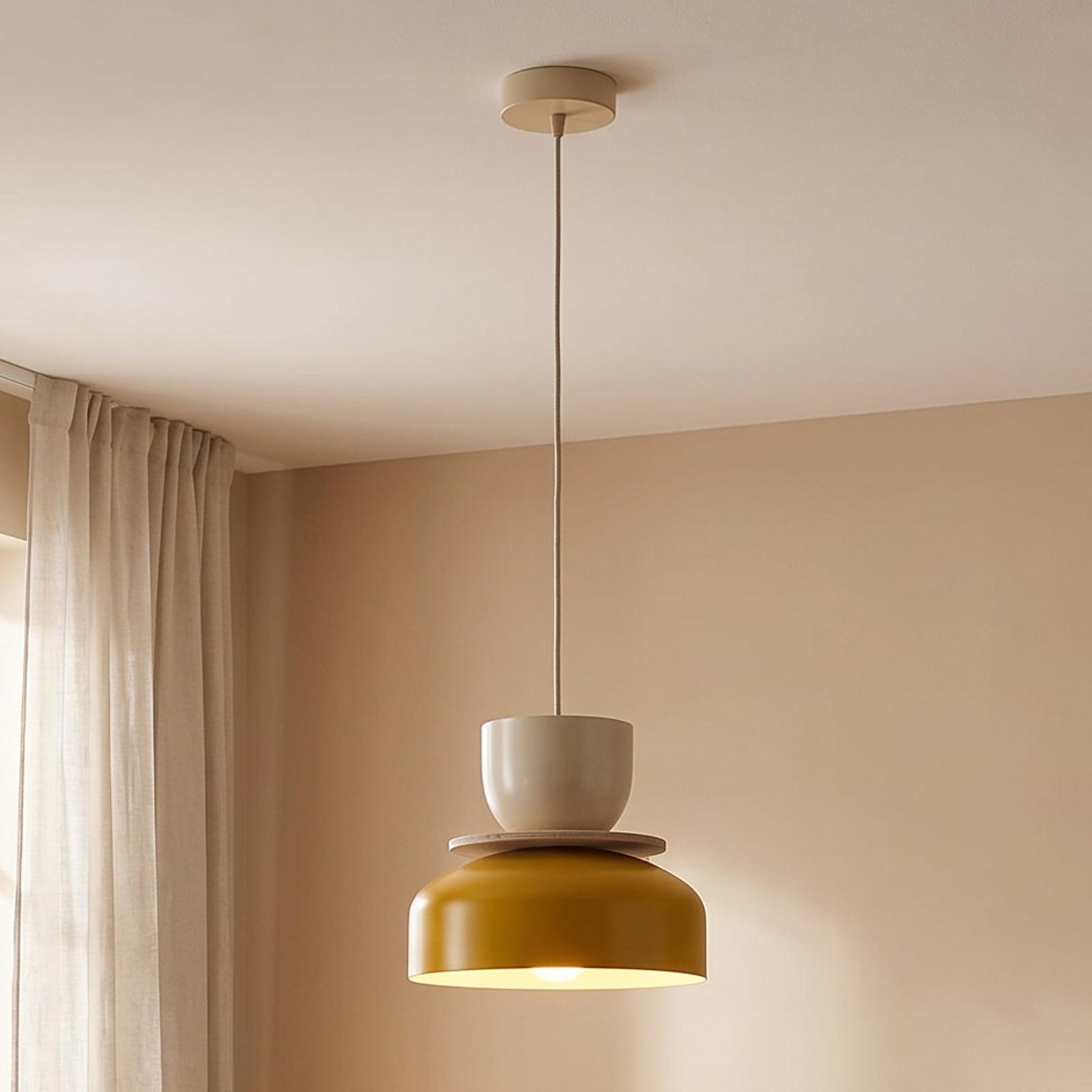 Hängeleuchte Uto, gelb/creme, Ø 30 cm, Metall