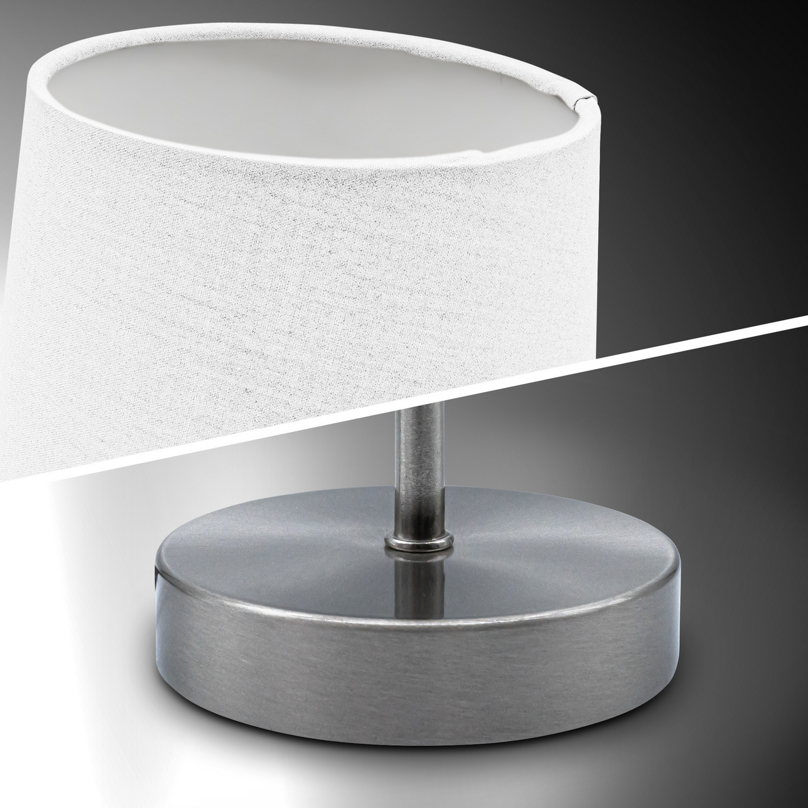 Lampe à poser Kaneo, blanche, hauteur 30,8 cm, métal, tissu, E14 Lampe à poser Kaneo, blanche, hauteur 30,8 cm, métal, tissu, E14