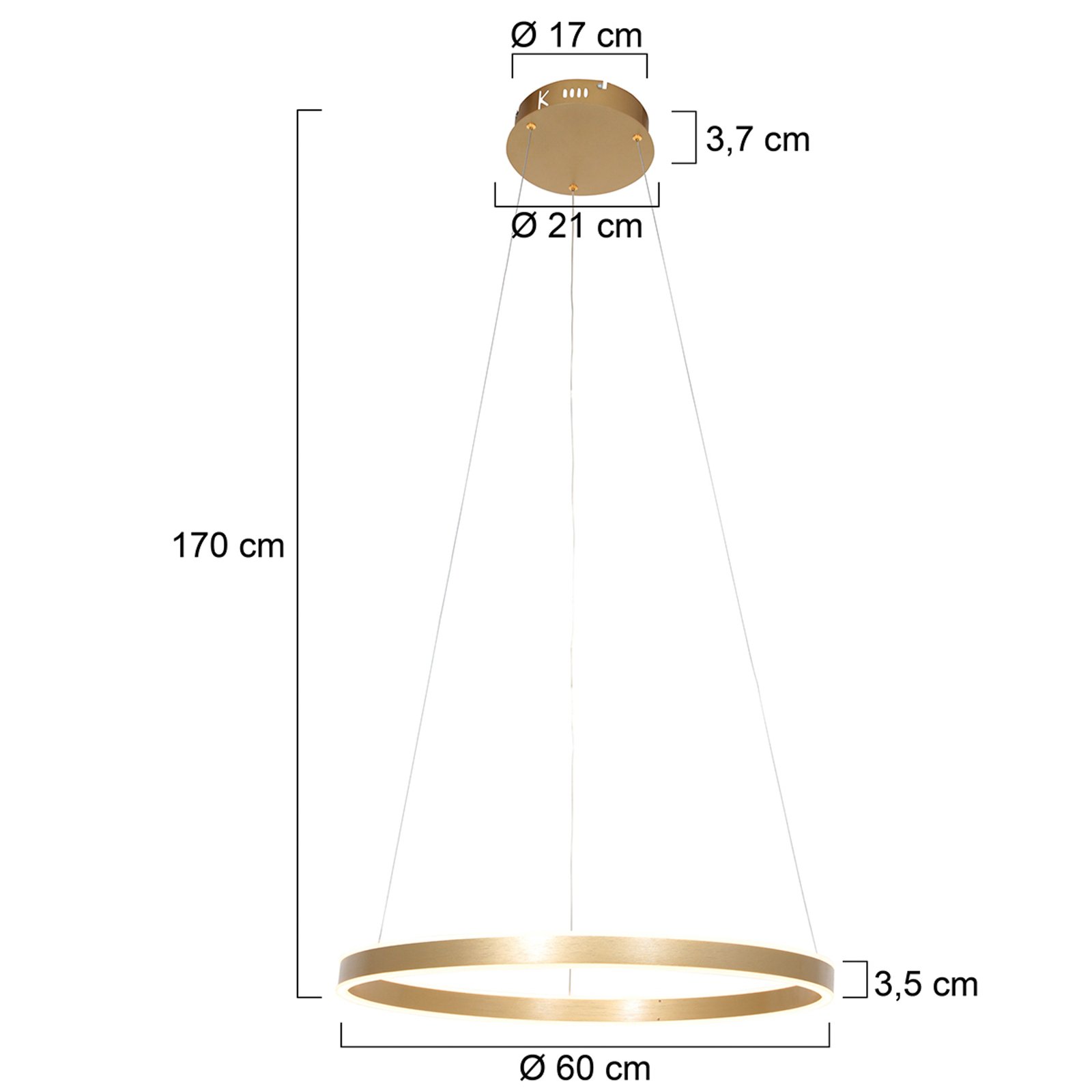 LED-Hängeleuchte Ringlux, Ø 60 cm, 2-flammig, gold