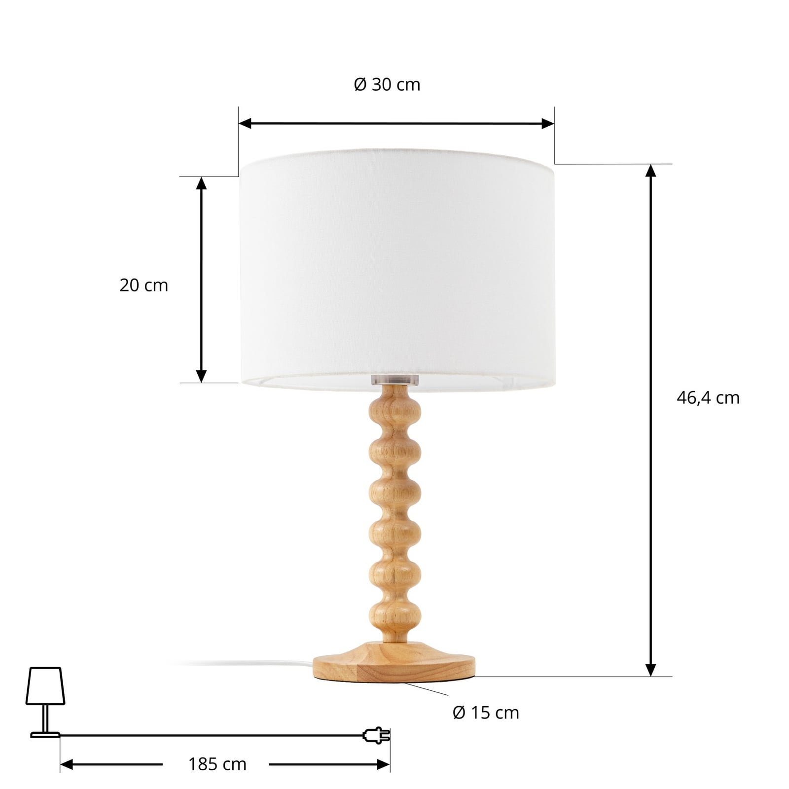 Lampe de table Karlie, blanche, en bois, hauteur 45 cm, E27 - Lucande Lampe de table Karlie, blanche, en bois, hauteur 45 cm, E27 - Lucande