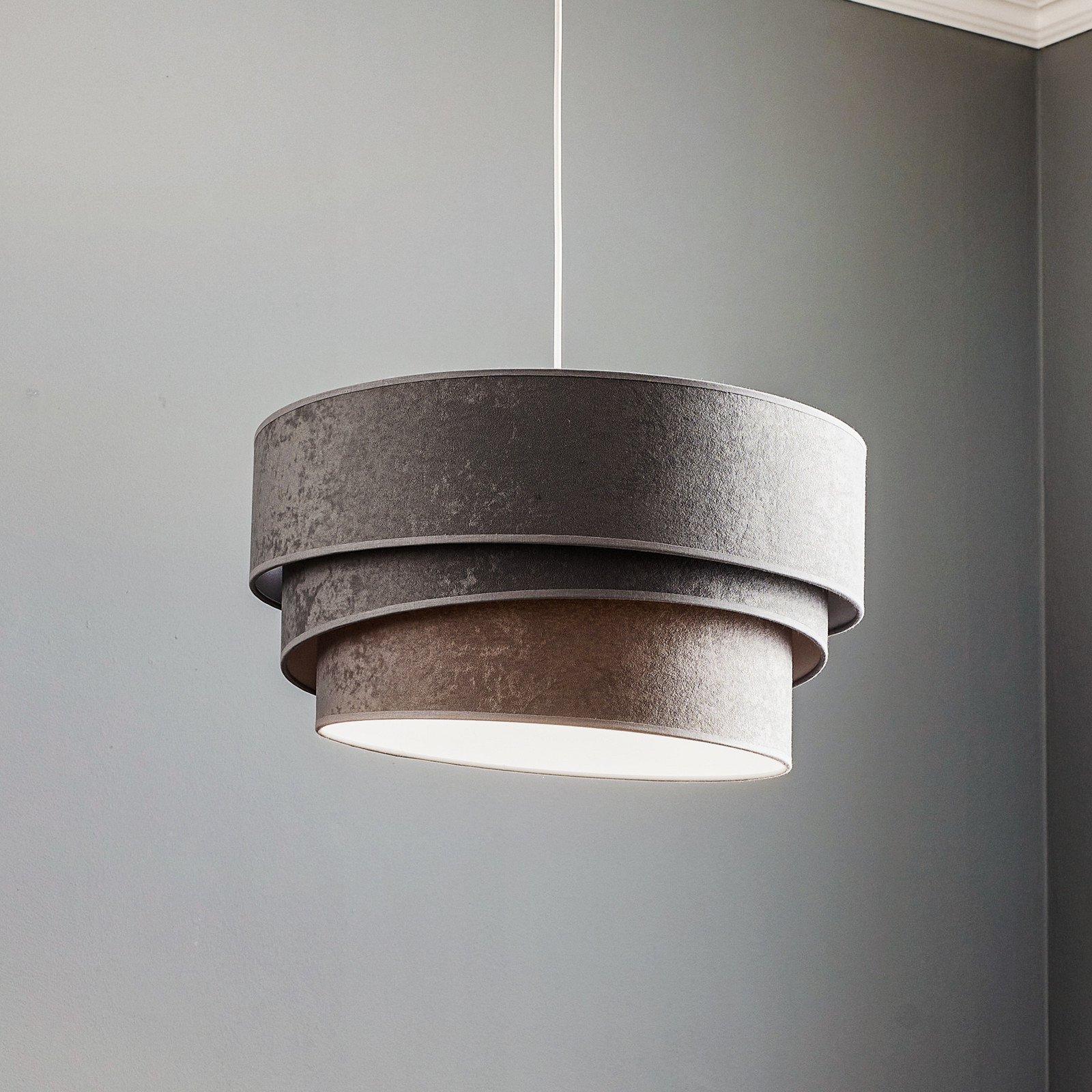 Duolla Lampă suspendată Devon gri/alb Ø45cm - Camera de zi / sufragerie - Modern - gri alb - Țesătură / Textil