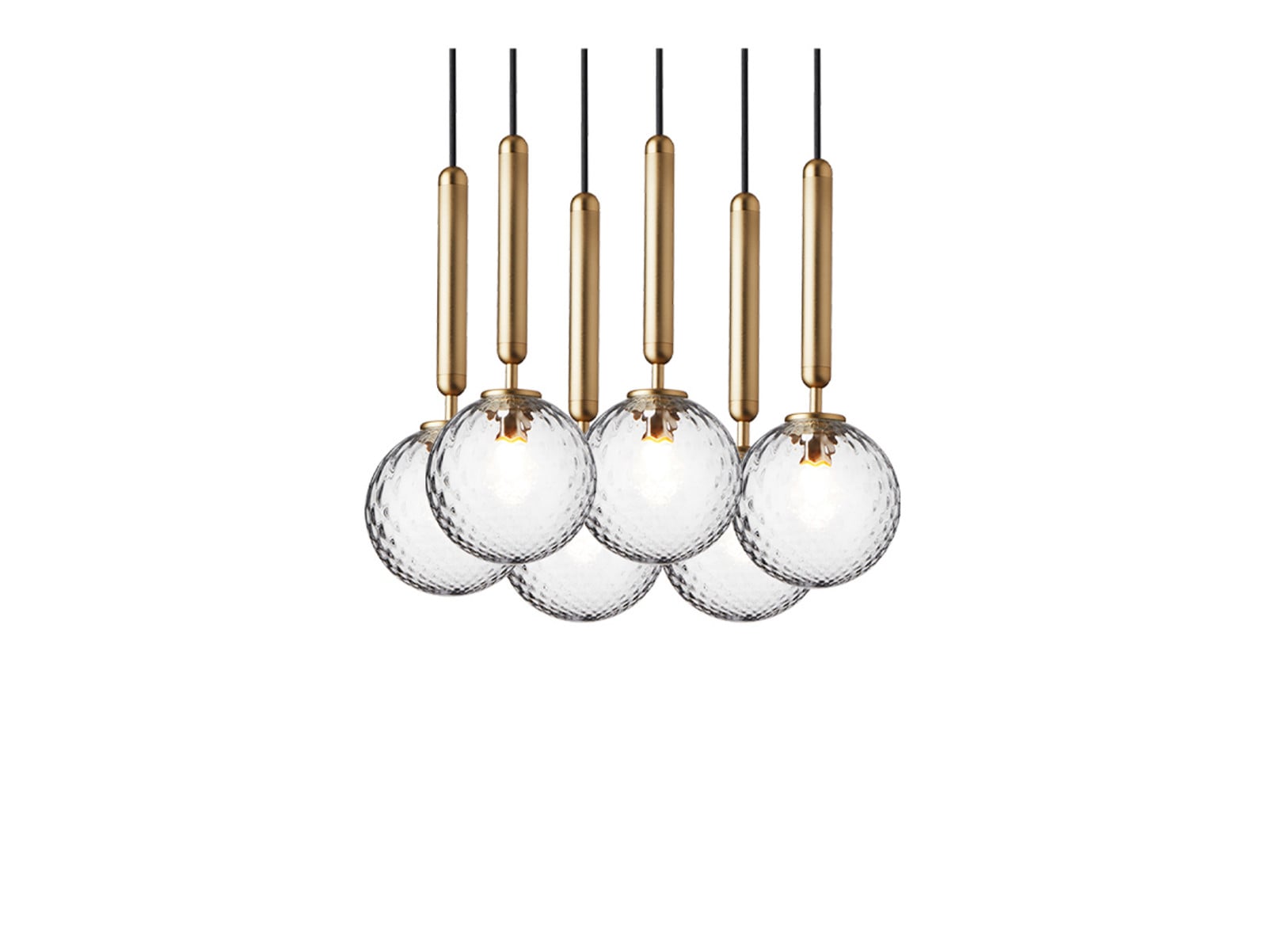 Miira 6 ljuskrona, Ø 35 cm, mässing/klar, 6 lampor - Nuura - Matsal - Skandinavisk - Metall - Med lampskärm