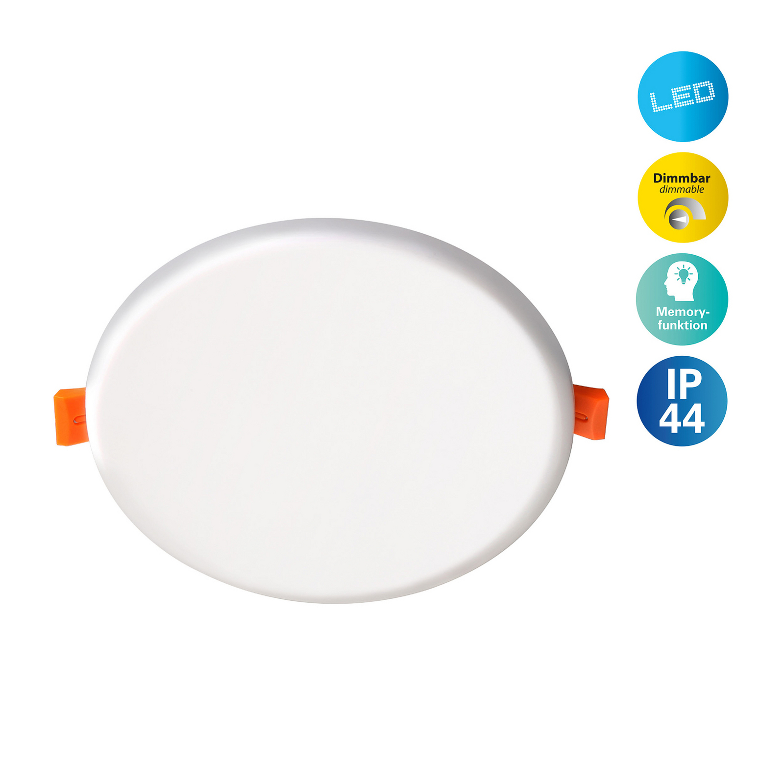 Ενσωματωμένη λάμπα LED Suma, Ø 15,5 cm, λευκή, ρυθμιζόμενη ένταση φωτισμού, IP44 Ενσωματωμένη λάμπα LED Suma, Ø 15,5 cm, λευκή, ρυθμιζόμενη ένταση φωτισμού, IP44