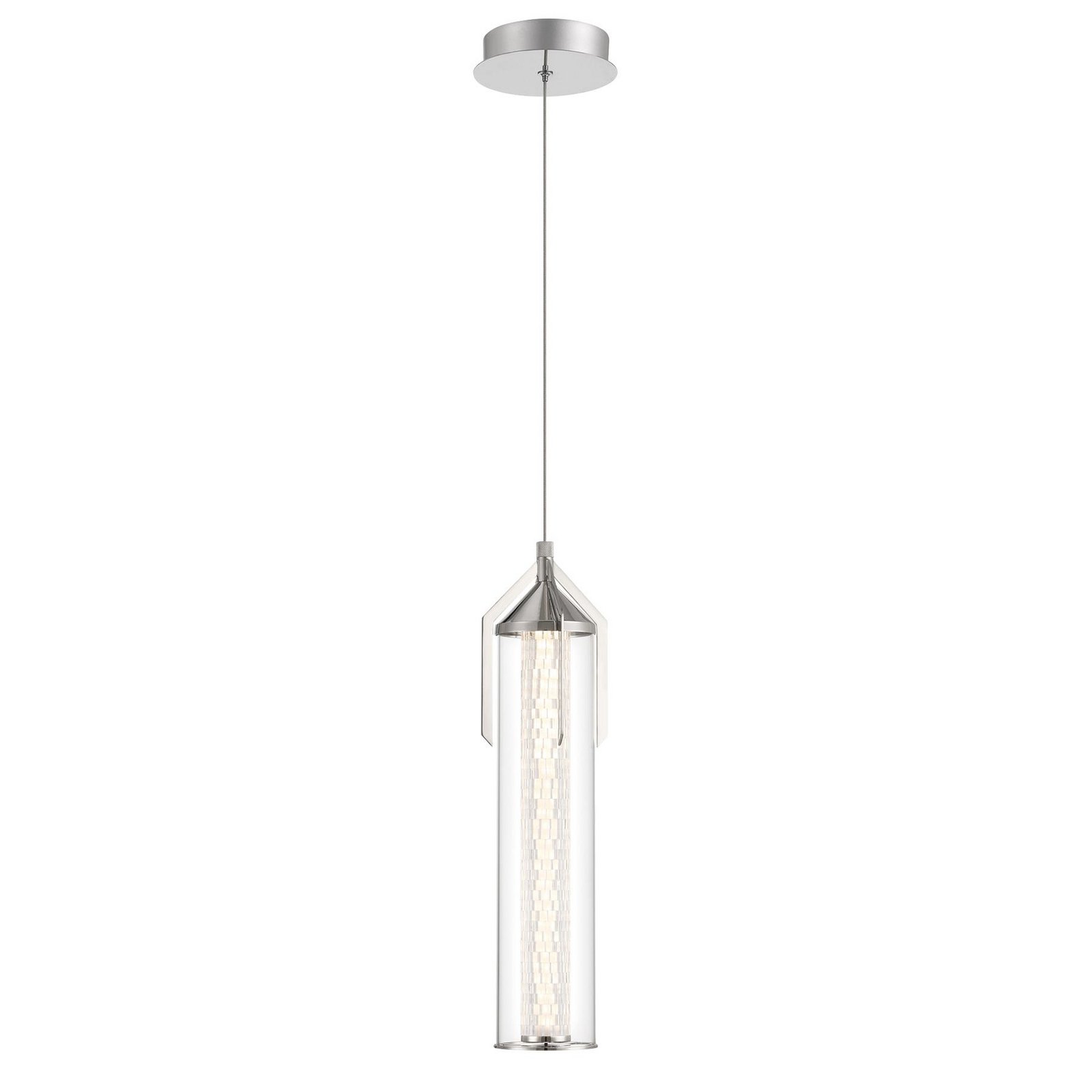 ESPADA LED pendant light, polished chrome, Ø 15 cm, metal/glass