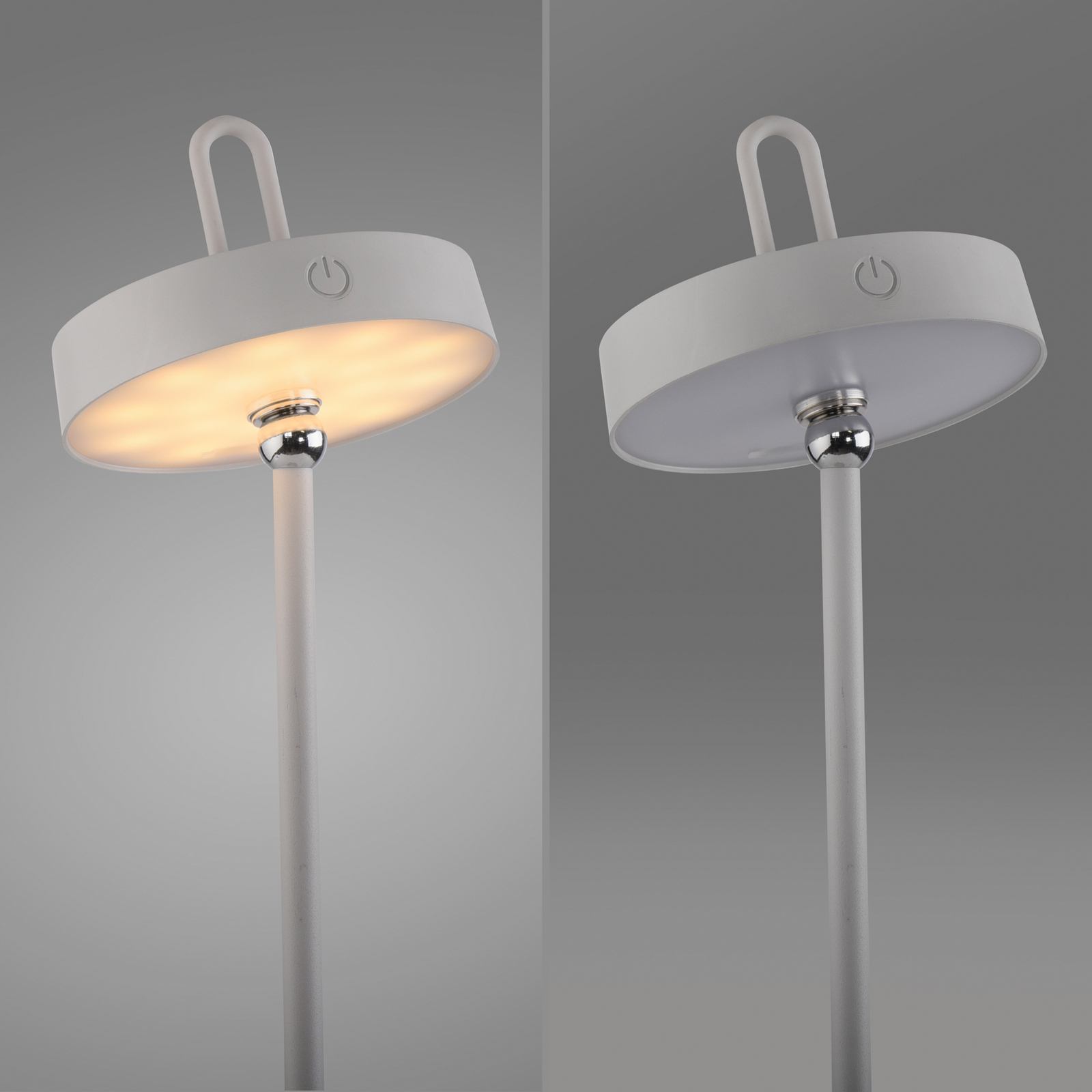 JUST LIGHT. LED dobíjecí stolní lampa Amag šedobéžová žehlička IP44