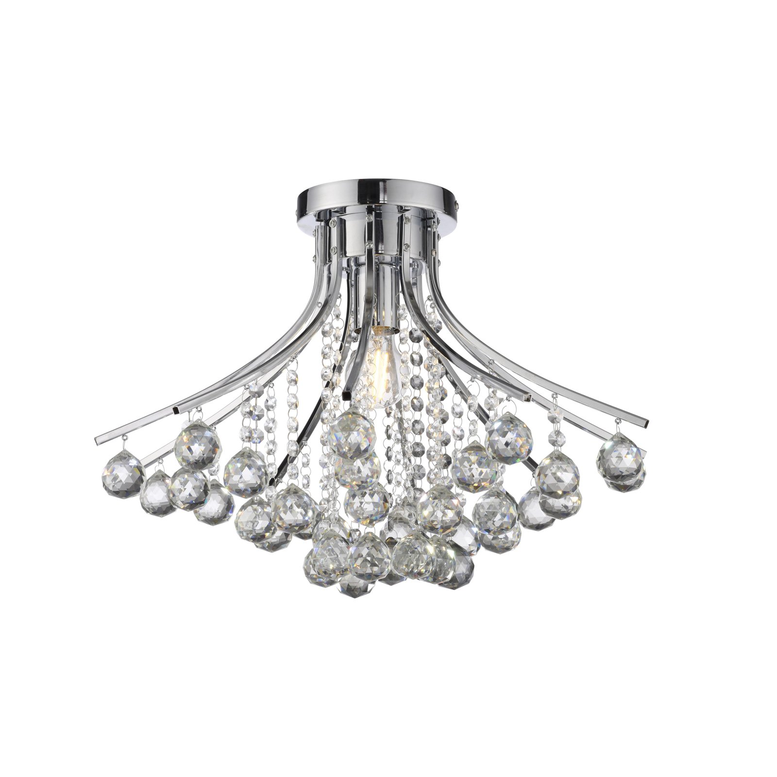 JUST LIGHT. Kulunka ceiling lamp, crystal glass drops, chrome