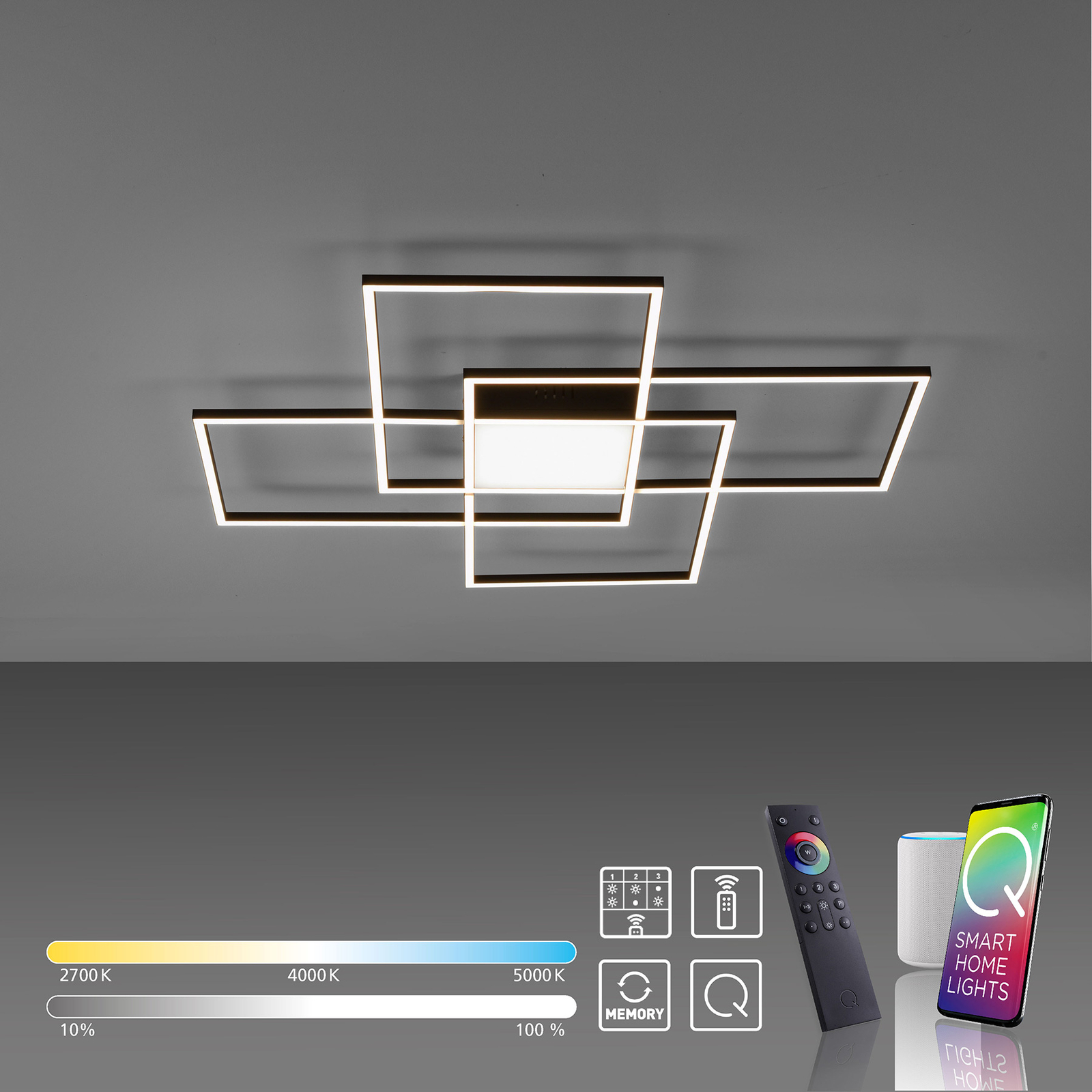Paul Neuhaus Q-ASMIN plafón LED, 80 x 80 cm
