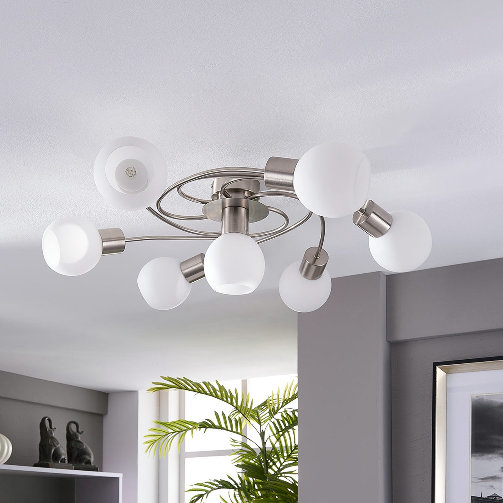 Ciala 7 Candeeiro de Tecto White/Nickel - Lindby