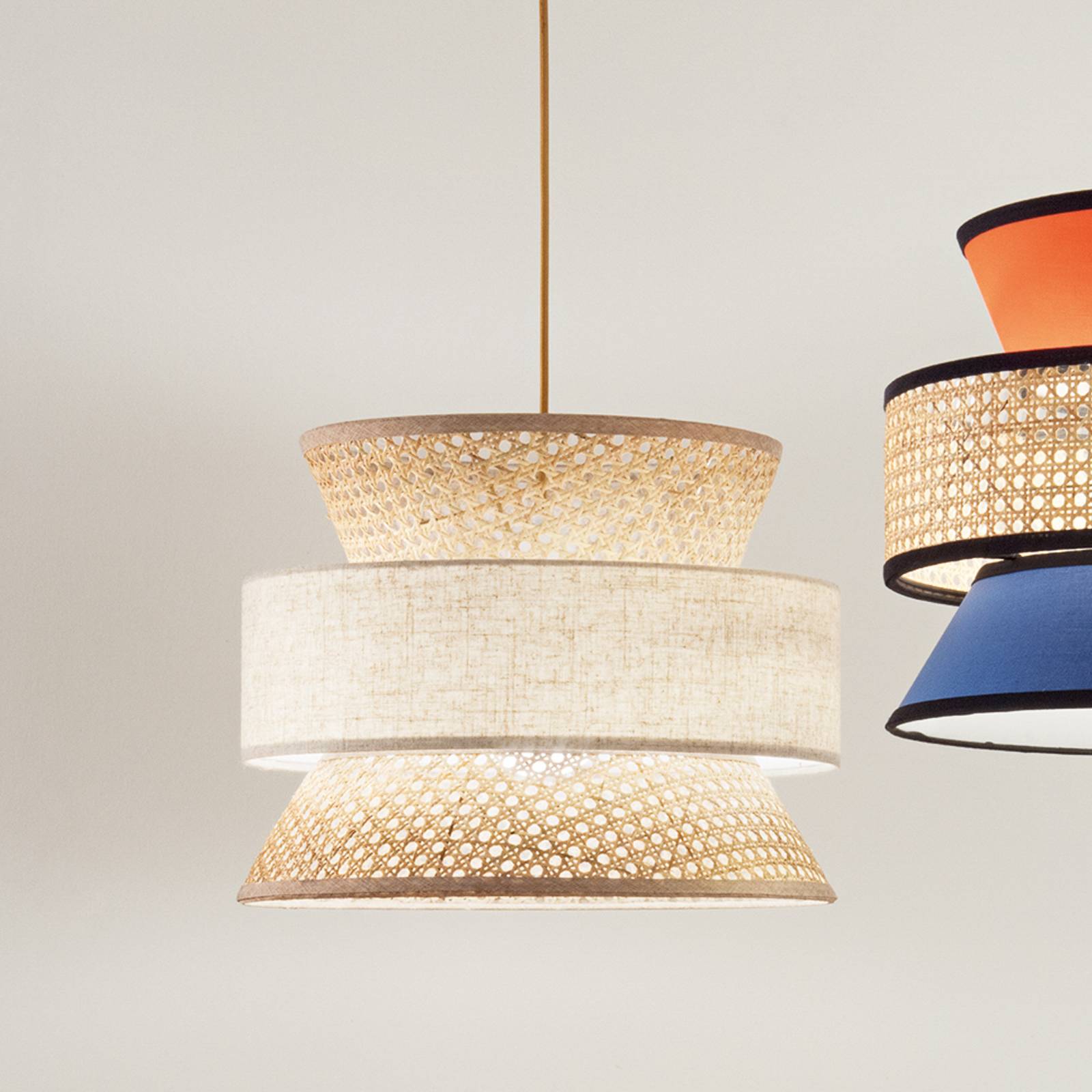 Hängelampe Gazebo, natur/beige, Ø 40 cm, Rattan/Stoff günstig online kaufen