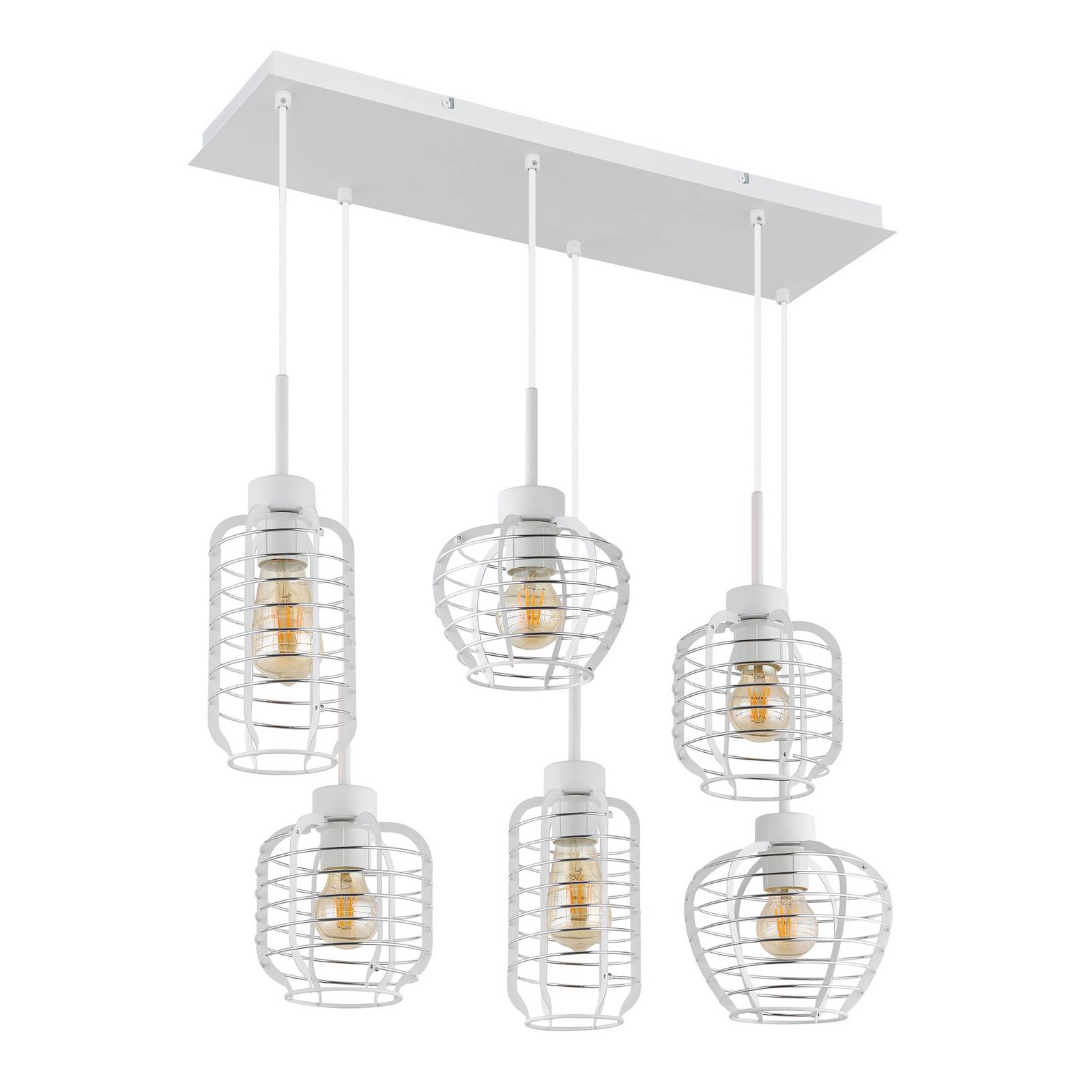 Hängeleuchte Nesa, Länge 77 cm, weiß/chrom, Metall, 6-flg.