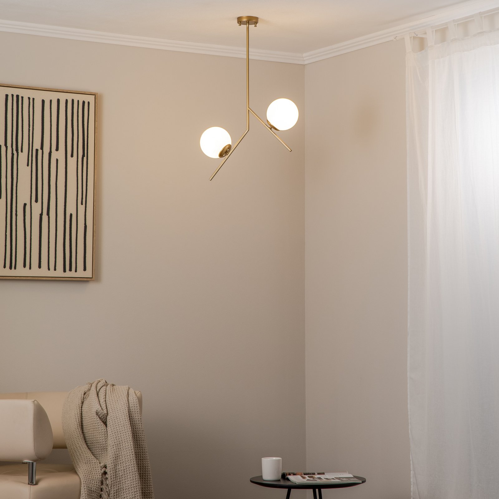 Dolunay pendant light, 43 cm long, 2-bulb, gold-coloured, E27