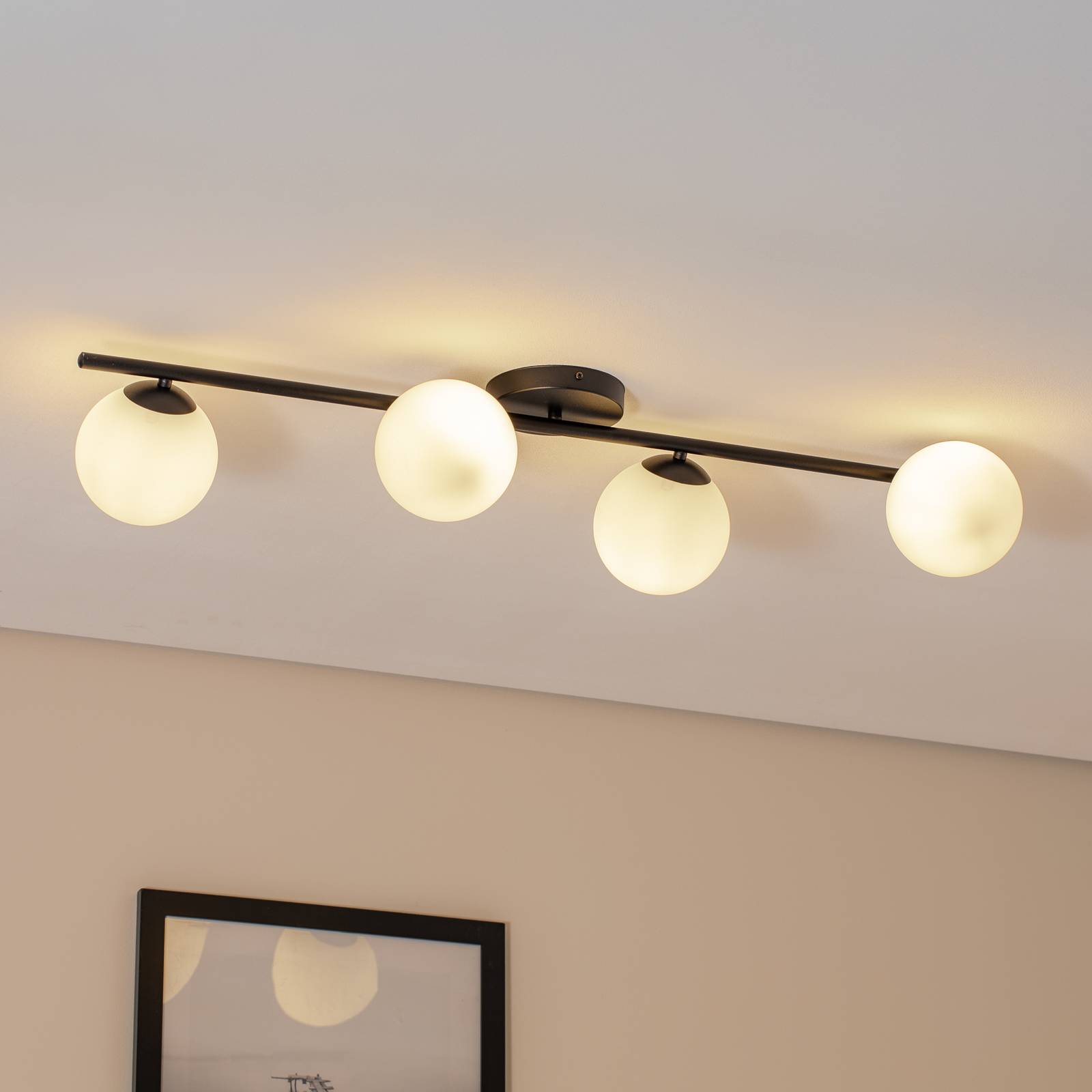 Deckenleuchte Glassy, 4-flg., linear, schwarz/opal günstig online kaufen