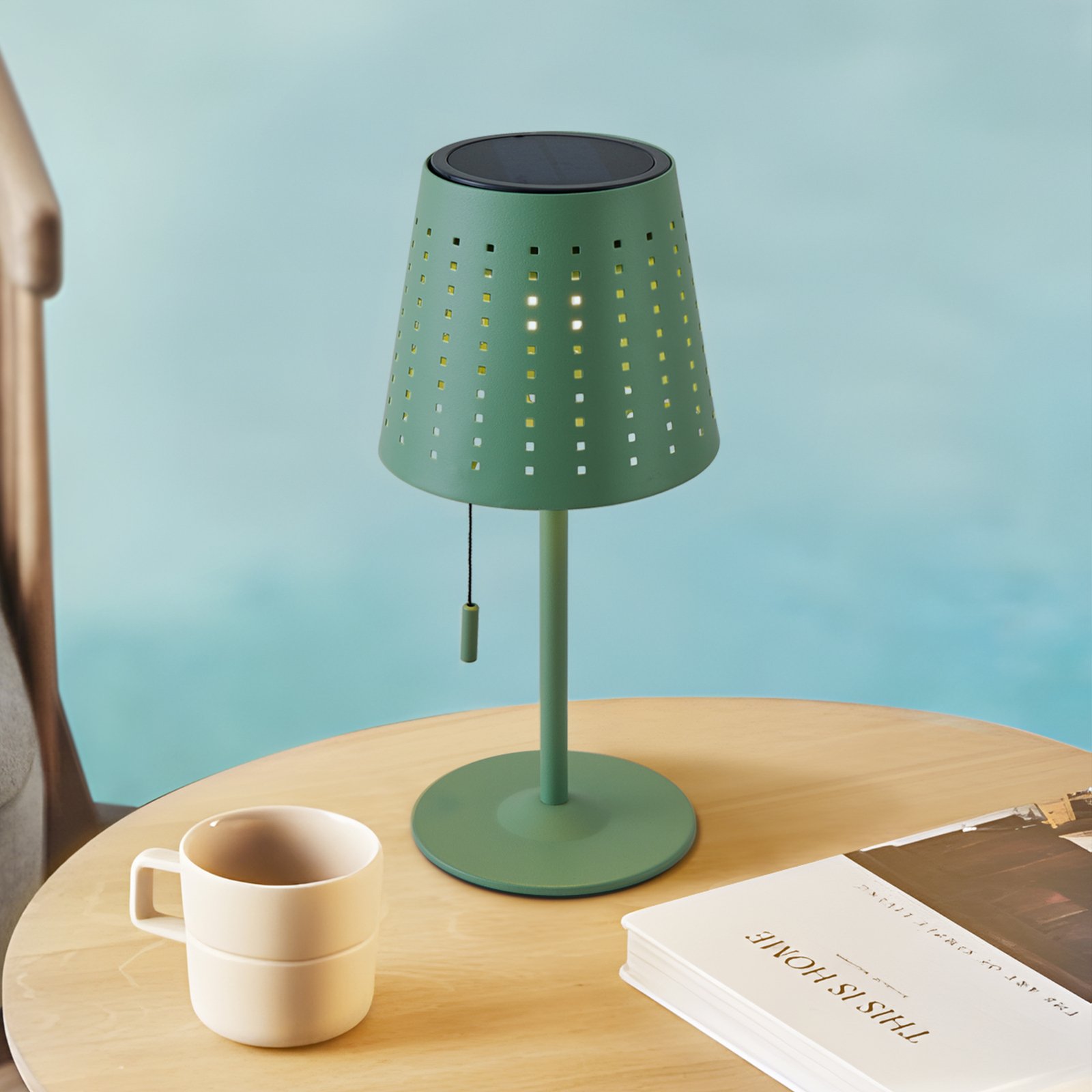 Lindby LED table lamp Hilario, green, iron, rechargeable battery