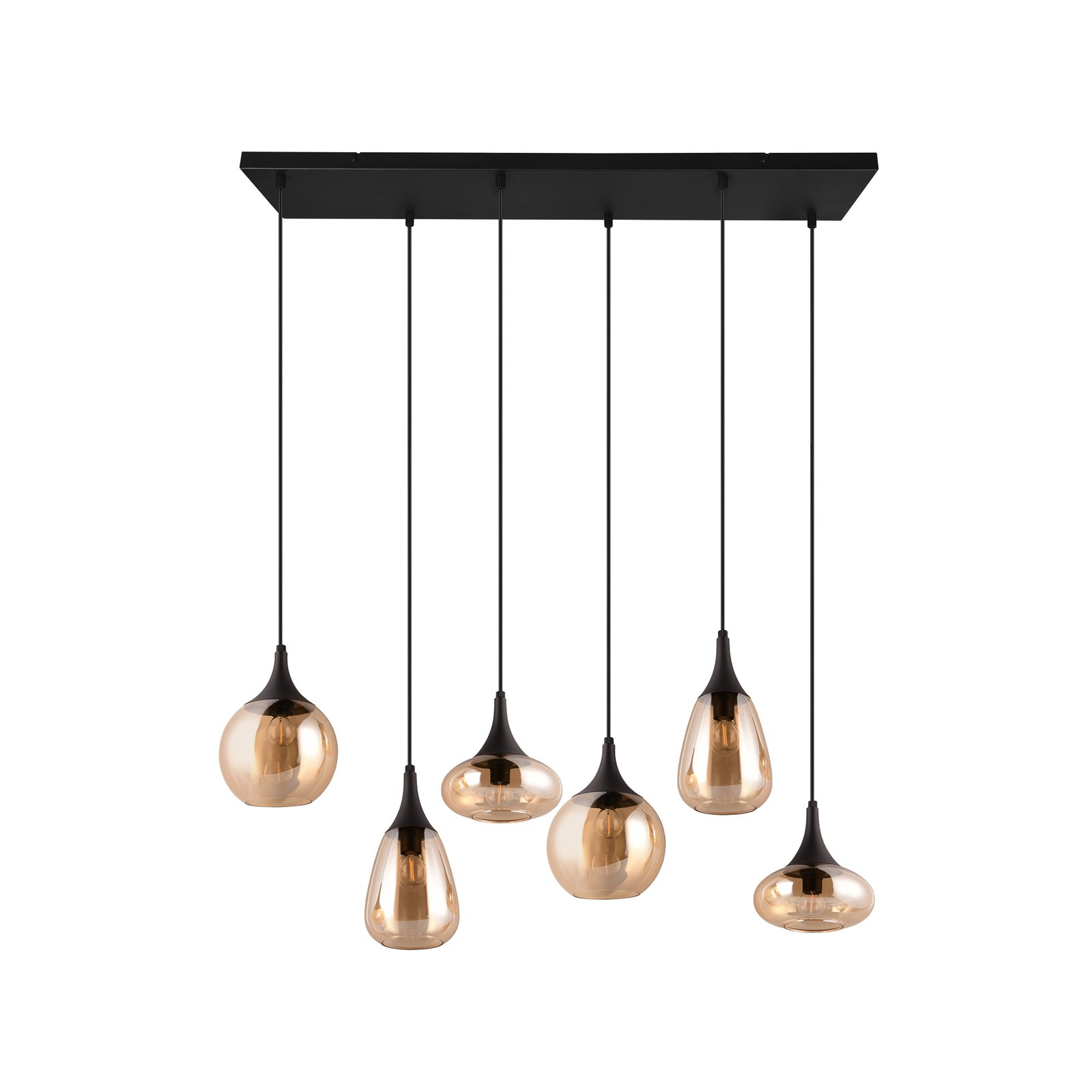 Hanglamp LUMINA, 6-lamps, zwart/oranje, glas
