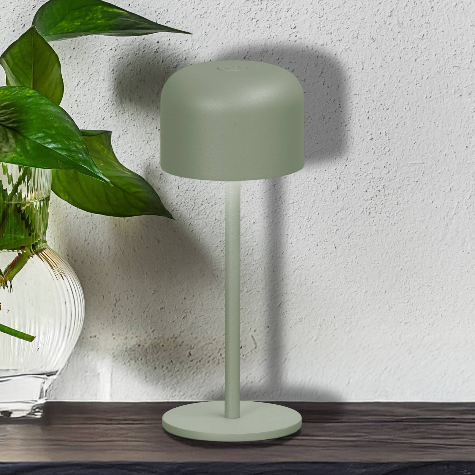 FH Lighting Lampe à poser LED rechargeable Finley vert sauge Hauteur 22 cm Métal IP54