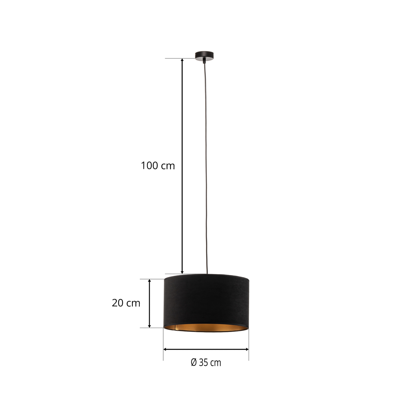 Suspension Jari abat-jour tissu 1 lampe noir doré