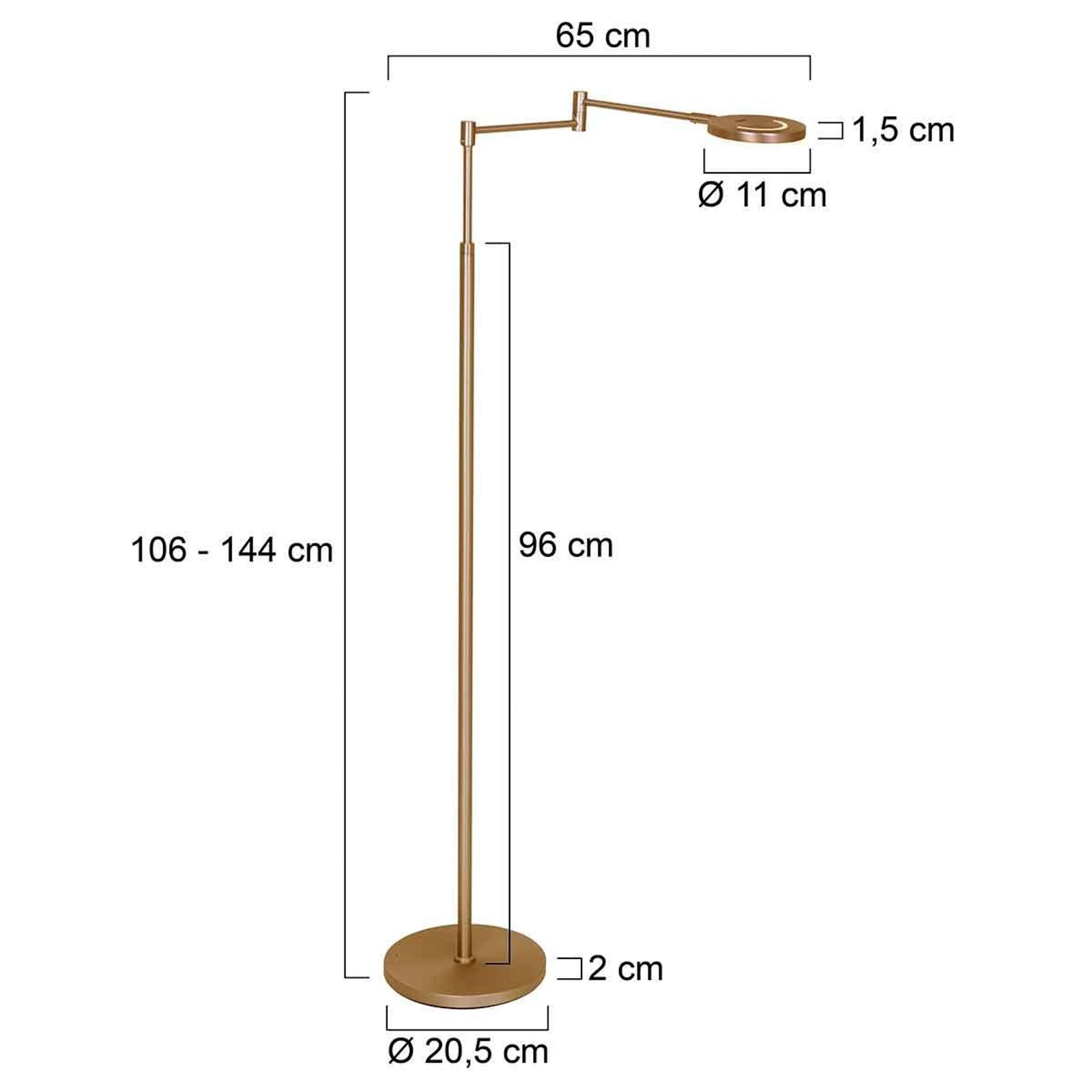 Lampe sur pied LED rechargeable Soleil bronze brossé, métal, variateur