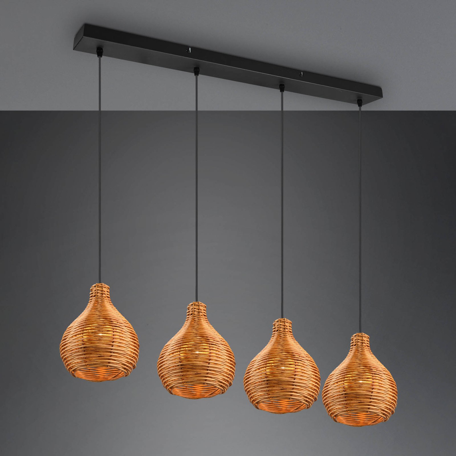 Sprout pendant light made of rattan, 4-bulb