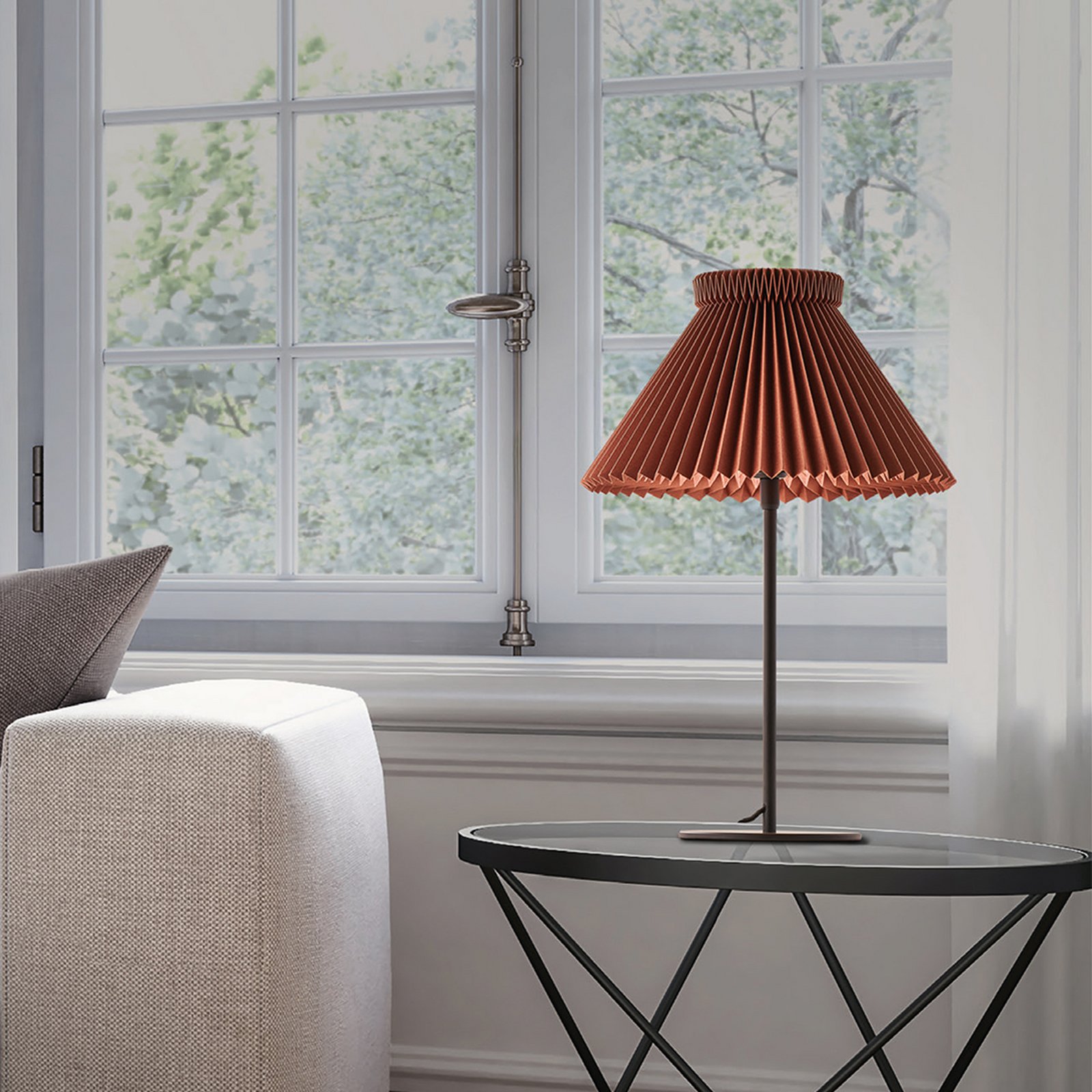 LE KLINT Tischleuchte LK 334, braun, Papier, Höhe 50 cm