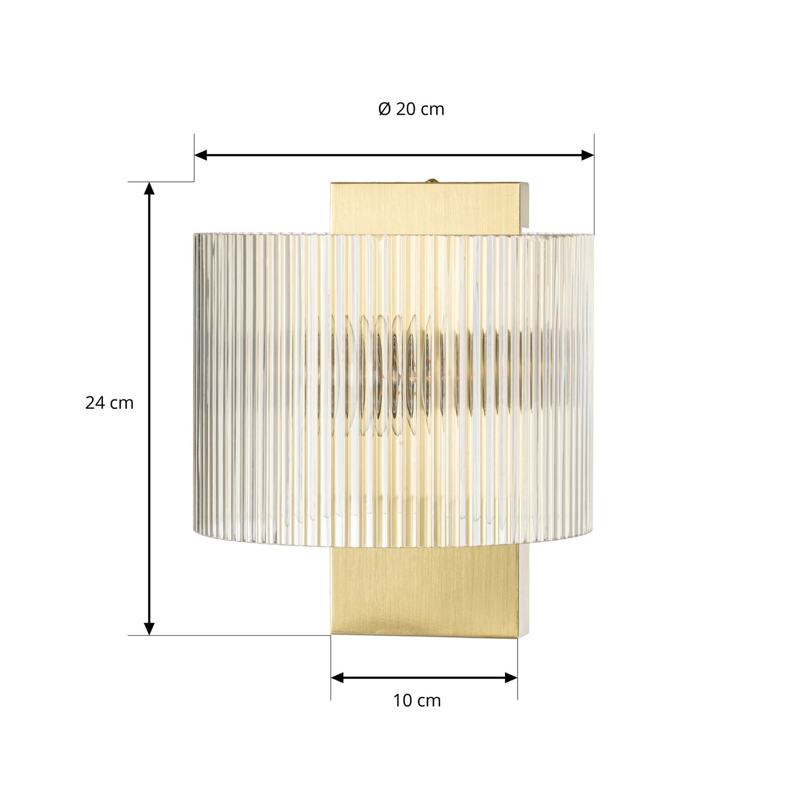 Meritt wall light, brass/clear, 20 cm, glass - Lucande Meritt wall light, brass/clear, 20 cm, glass - Lucande