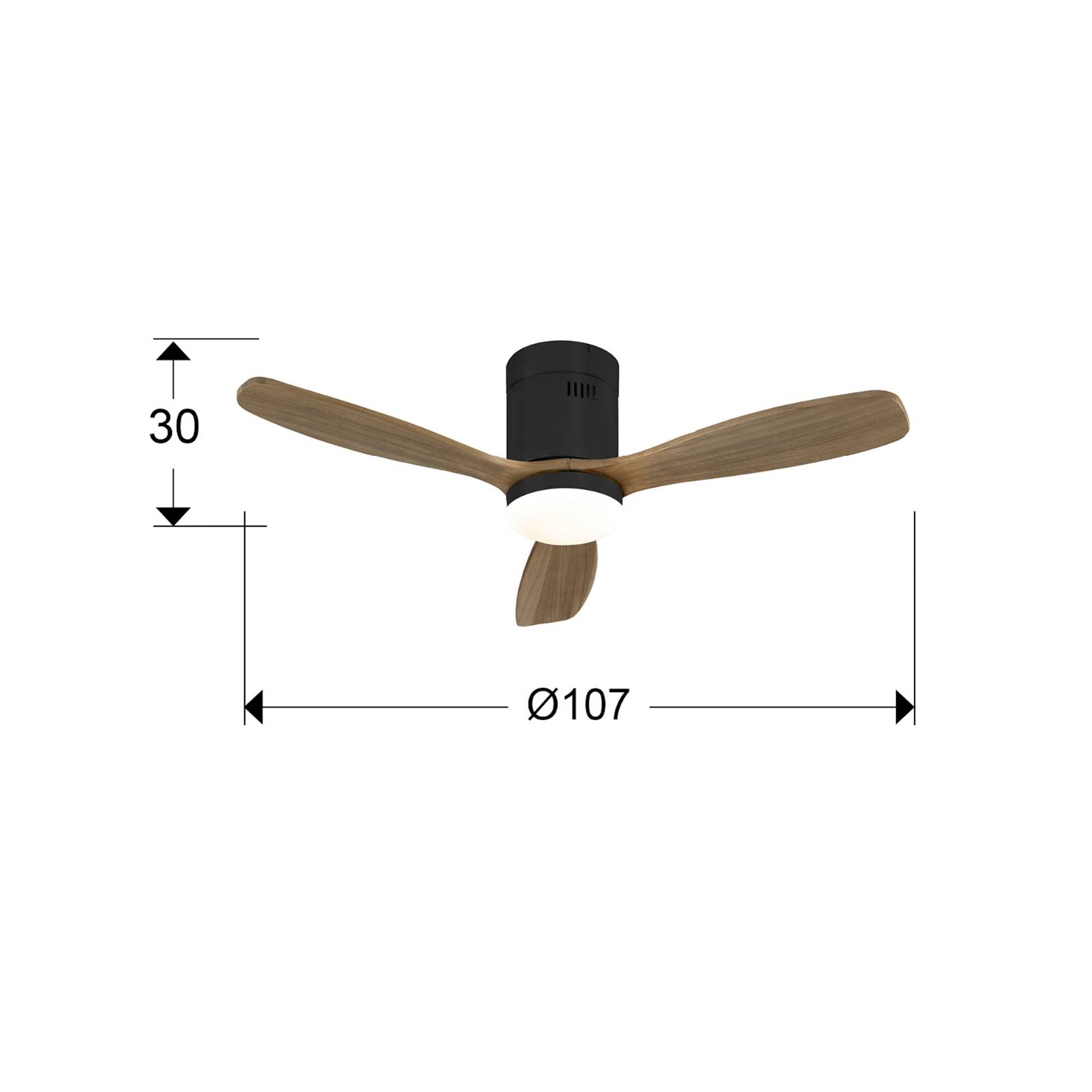 Wentylator sufitowy LED Siroco Mini, DC, cichy, czarny/orzech włoski