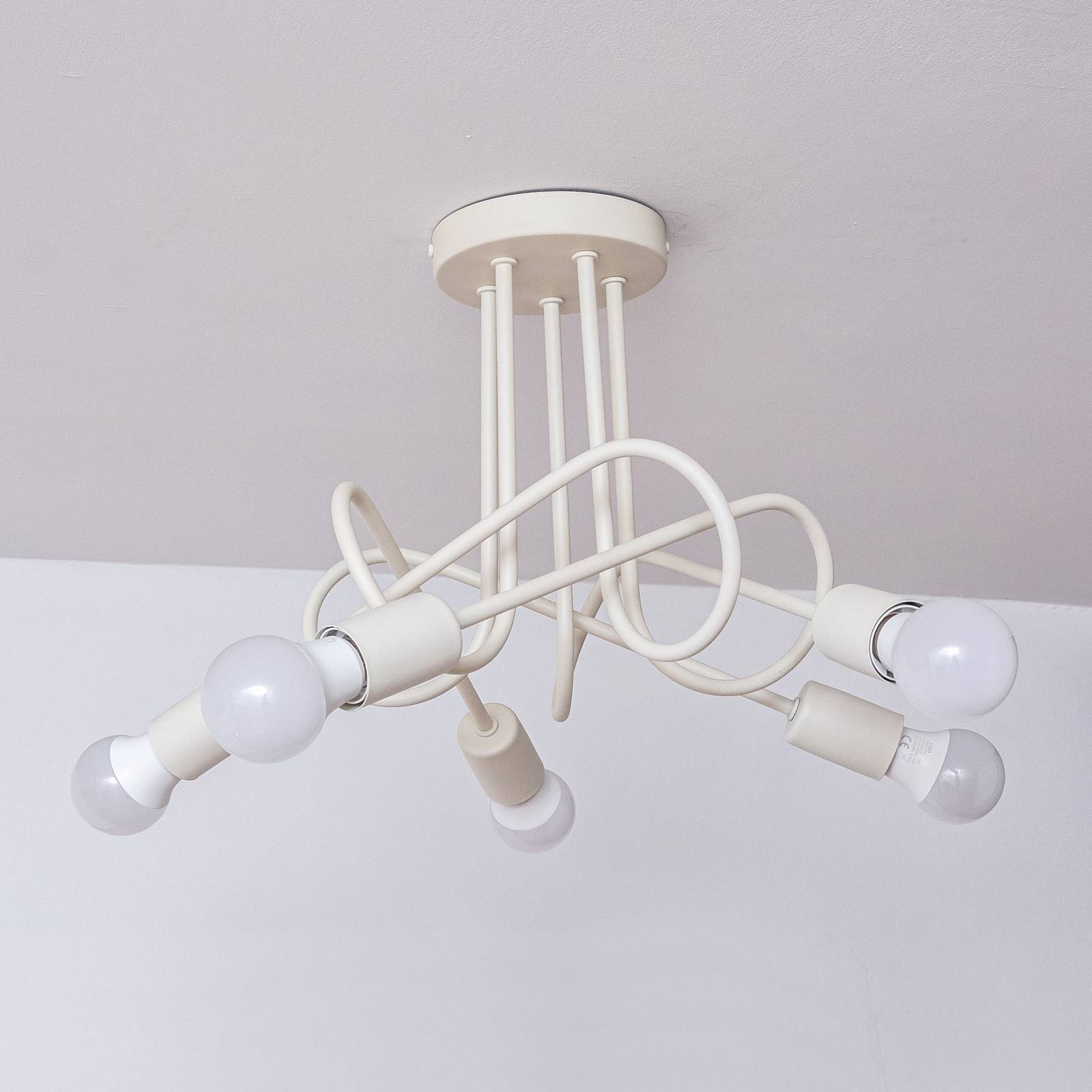 Lampa sufitowa Oxford, piaskowa, Ø 47 cm, metalowa, 5-punktowa, E27
