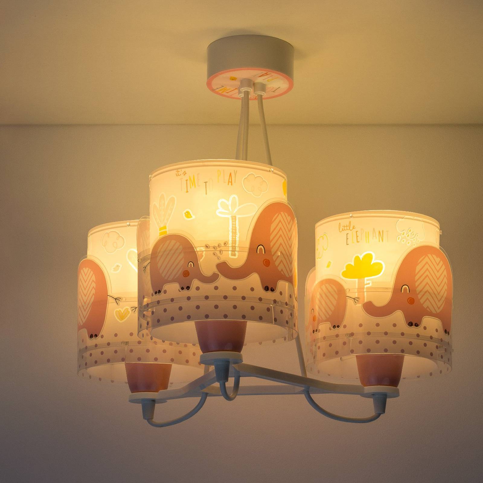 E-shop Detská závesná lampa Little Elephant, 3 svetlá, ružová