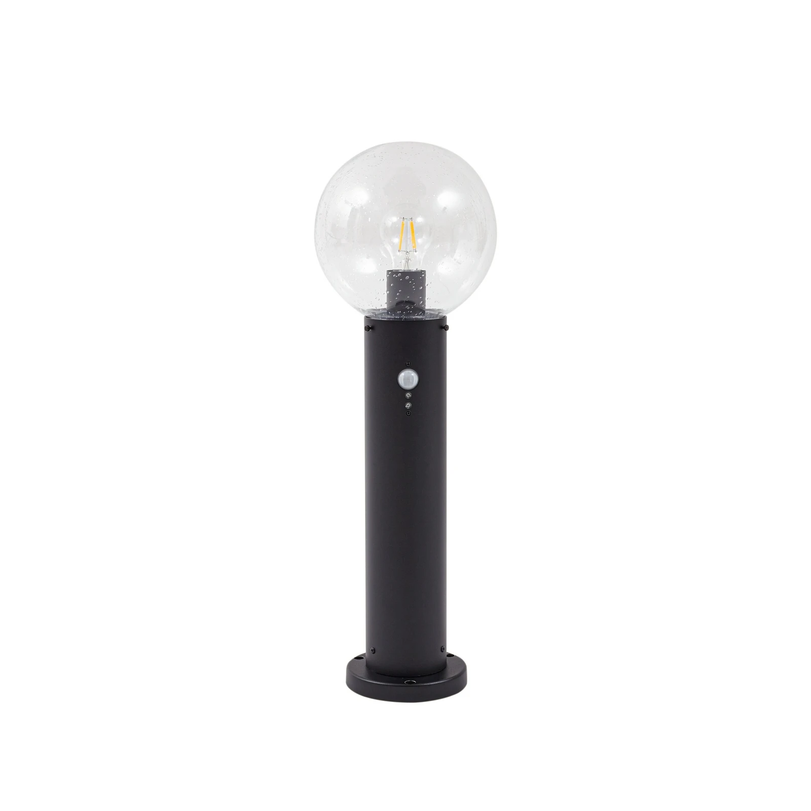 Lindby Sockelleuchte Dangan, schwarz/klar 60cm, Glas, Sensor