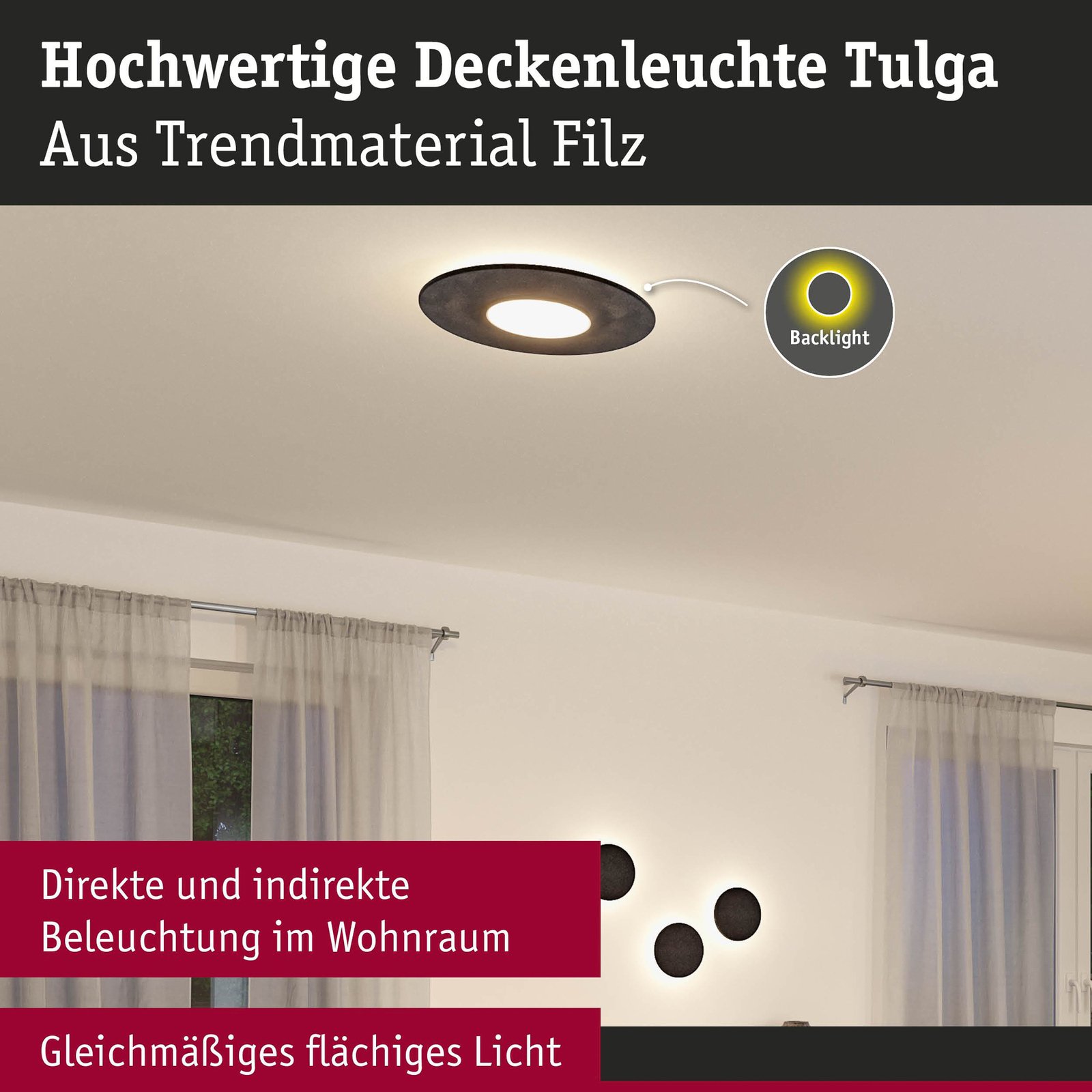Paulmann LED-Deckenlampe Tulga, anthrazit, Filz, 3-step-dim