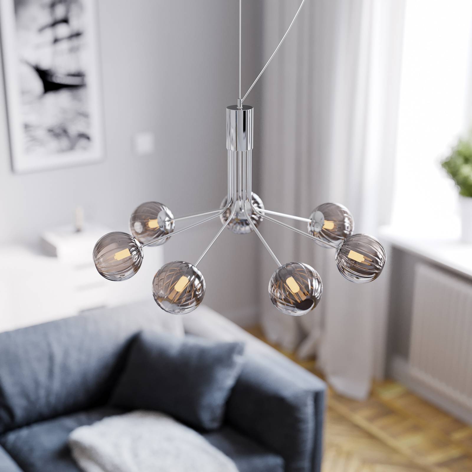 By Rydéns Galax suspension chromée/grise 7 lampes