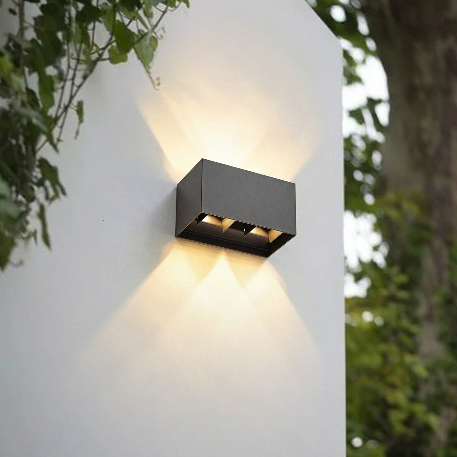 Lindby LED-ulkoseinälamppu Nivar, musta, 4-lamppuinen, 20 cm, IP54