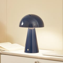Lindby LED dobíjacia stolná lampa Nevijo, modrá, Ø20cm, USB, stmievač