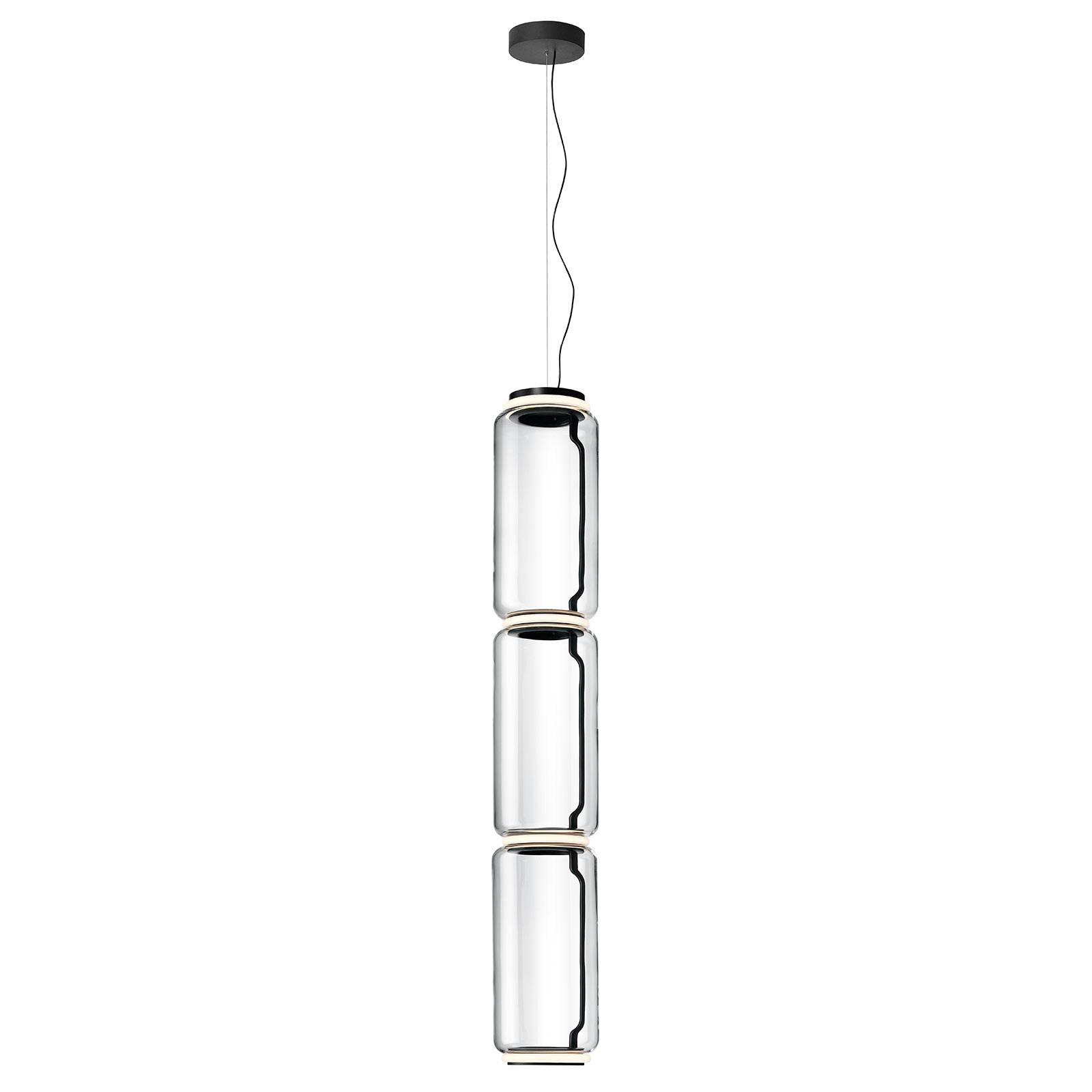 Flos FLOS Noctambule LED hanging light 3 high cylinders, for Living / Dining Room, glass, aluminium, 36 W, H: 163 cm