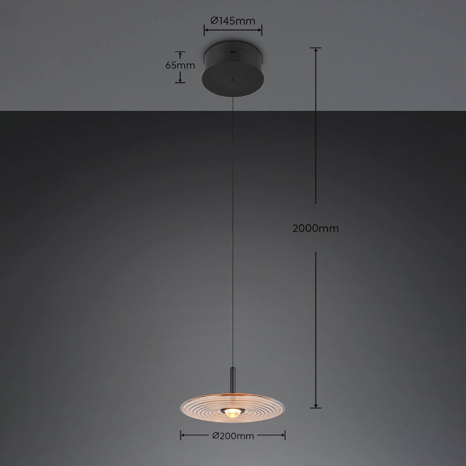 LED-pendellampe Sirena, svart/ravfarget, Ø 20 cm, glass, CCT