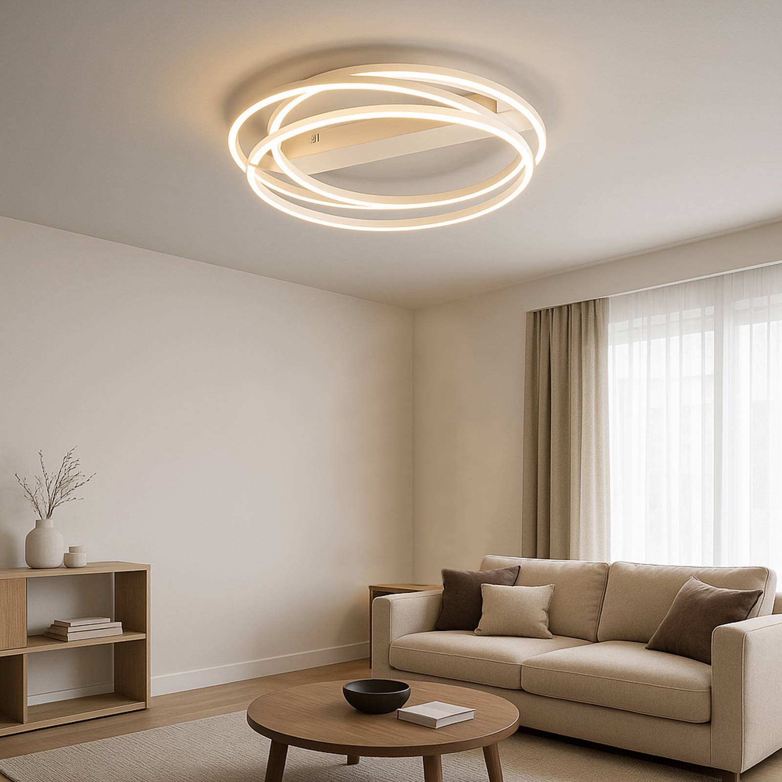 LED-Deckenlampe Kiku, Ø 56 cm, sandfarben, Metall, CCT günstig online kaufen