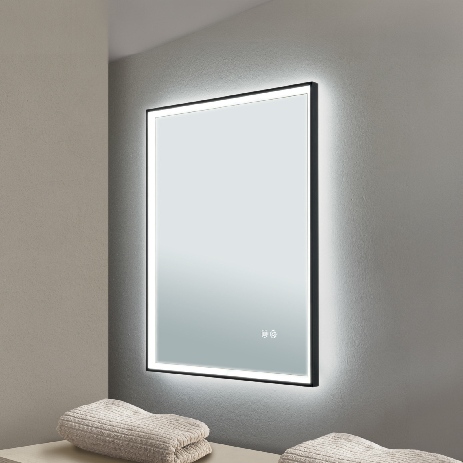 Lustro LED w ramie, 45 x 60 cm, CCT, przeciwmgielne, ściemniane