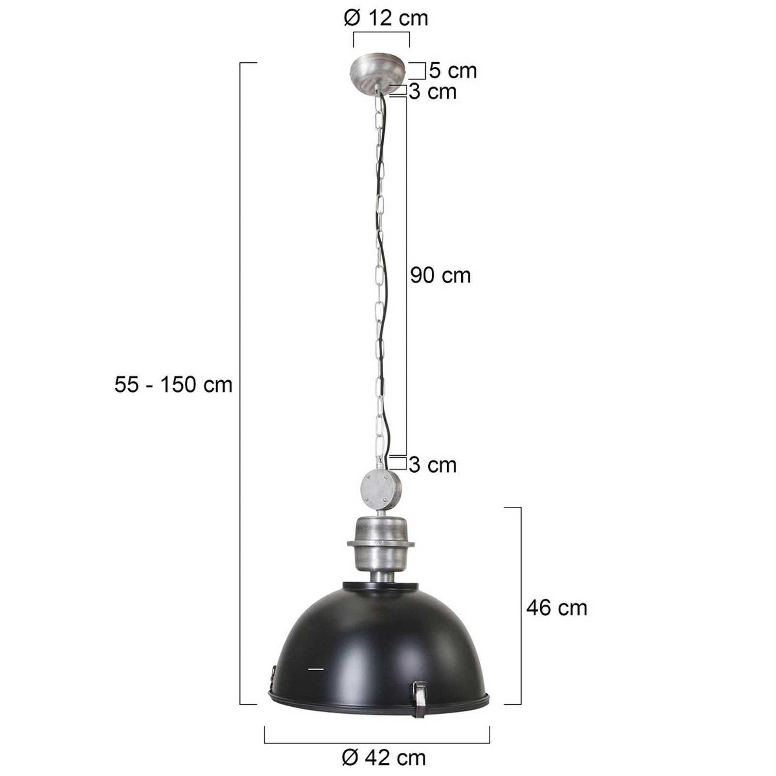 Lámpara colgante Bikkel, Ø 42 cm, negra, metal, cristal, E27