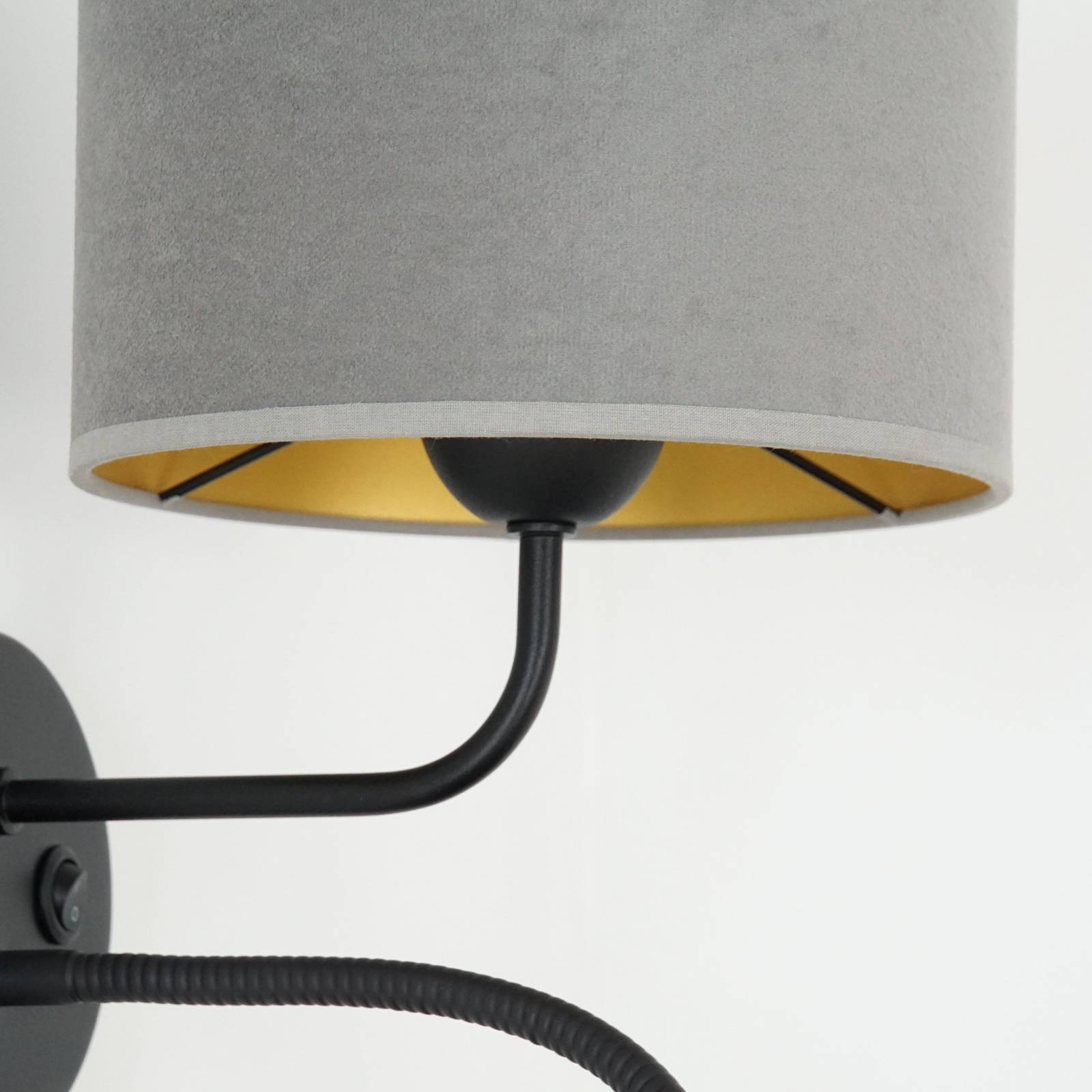 Kinkiet Roller, aksamit szary, czarny, z lampką do czytania