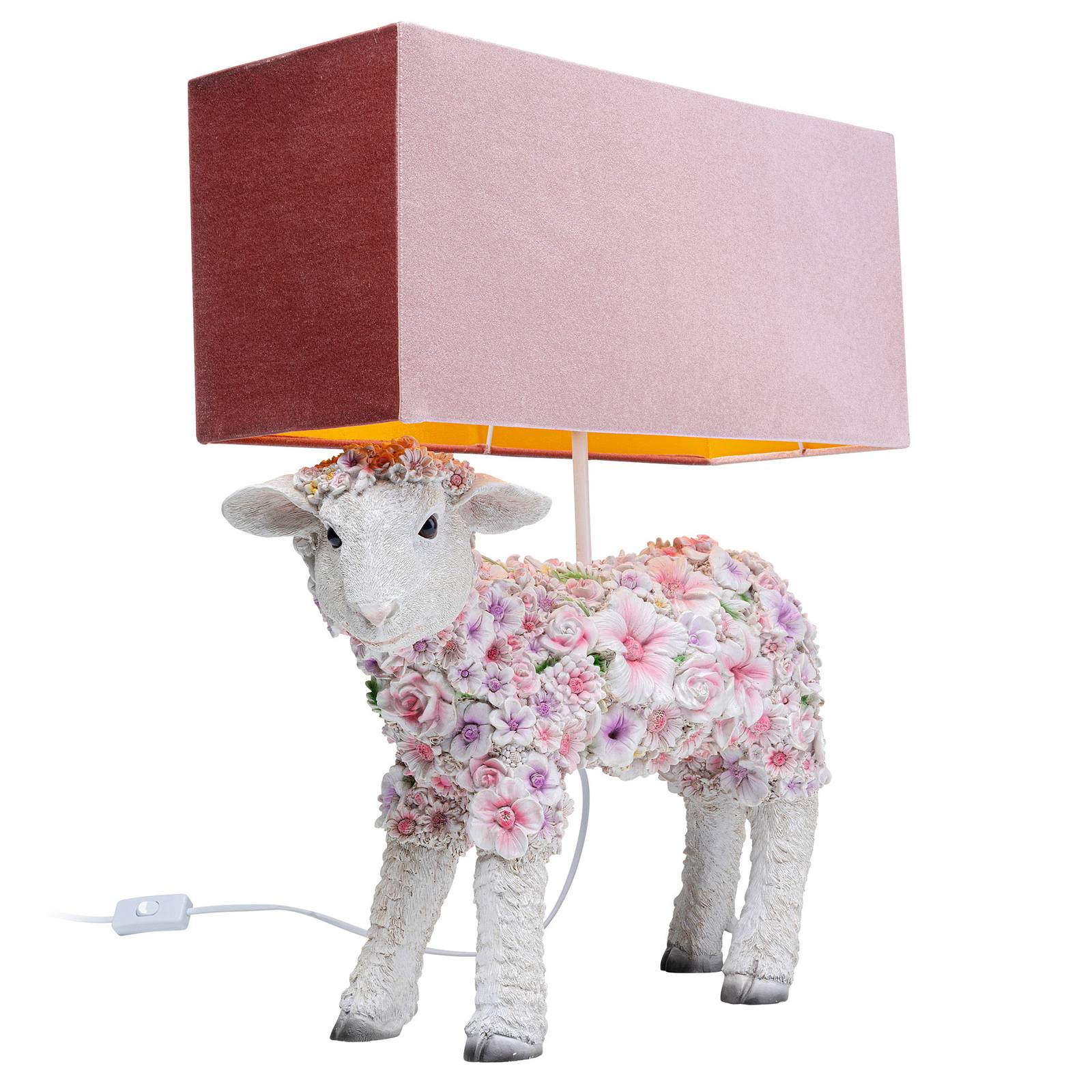 kare - animal flower sheep lampa sto?owa r??owa, do salonu / jadalni, ?ywica poliestrowa, bawe?na, e27, 40w, d?. 56.5 cm, szer. 49 cm, wys. 64 cm