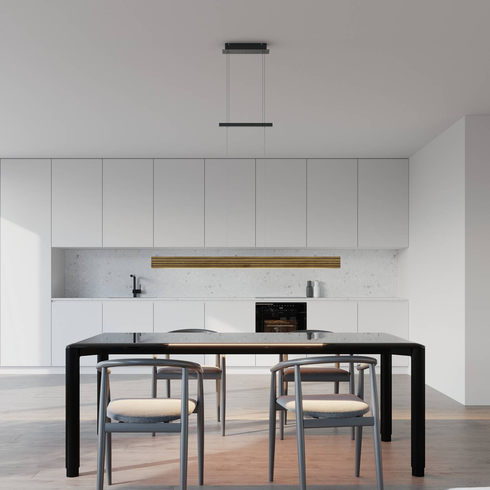 LED-Pendelleuchte Inka, holz hell, dimmbar Länge 116 cm günstig online kaufen