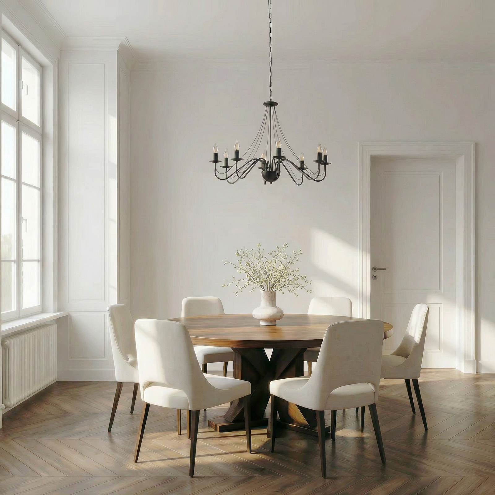 Malbo chandelier, black, metal, 8-bulb, E14