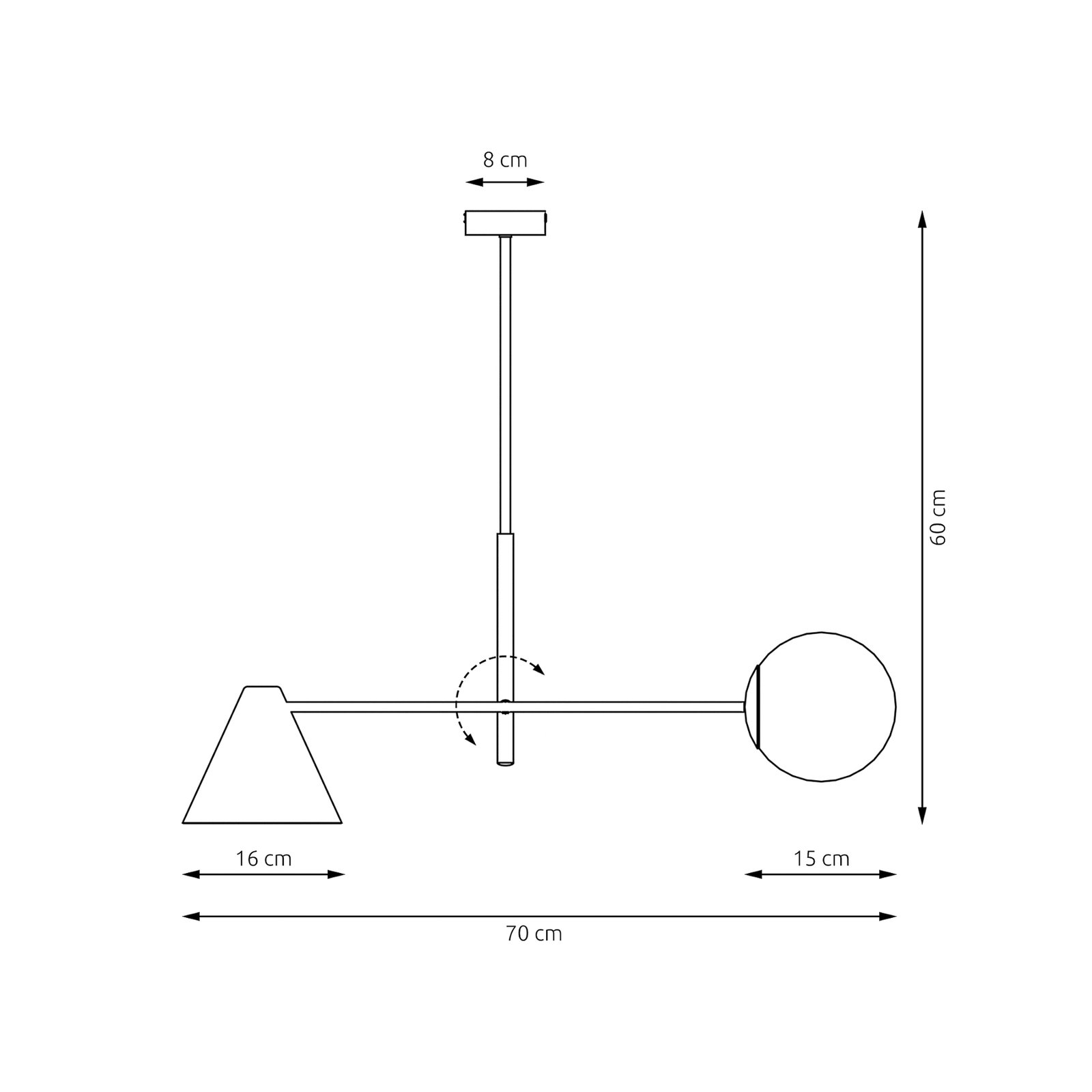 Hermes taklampe, 2 lyskilder, svart, glass, 70 cm, E14