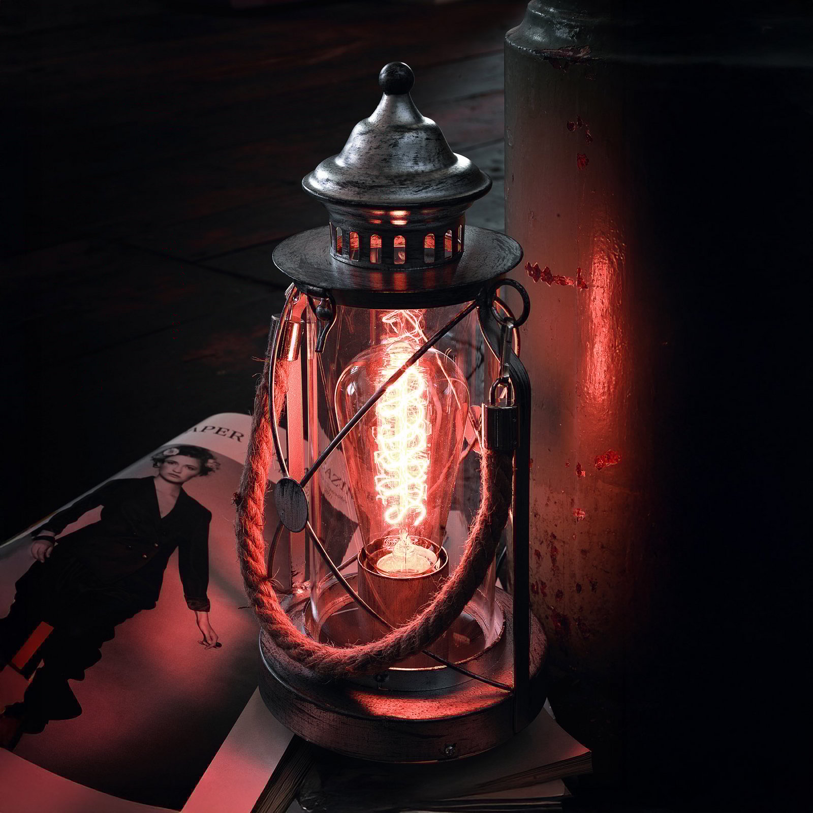 Lampe-lanterne à poser claire argent antique