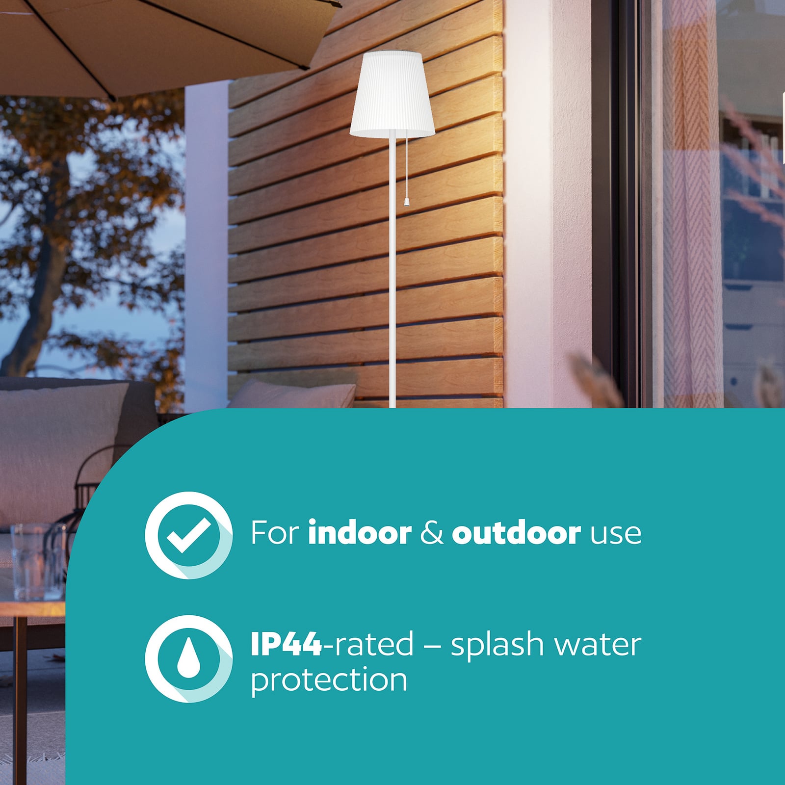 Päikesepaneeliga LED-terrassilamp Scordiano-L, valge, kõrgus 120 cm